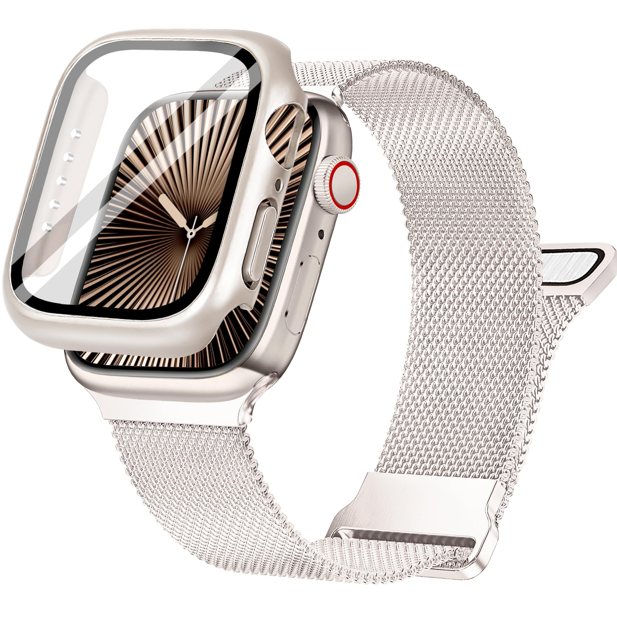 Ocaer Kompatibel mit Apple Watch Armband mit Gehäuse 40mm 41mm 42mm 44mm 45mm 46mm, Metall Magnetisch iWatch Armband für Apple Watch SE Series 11 10 9 8 7 6 5 4, Edelstahl Mesh Loop