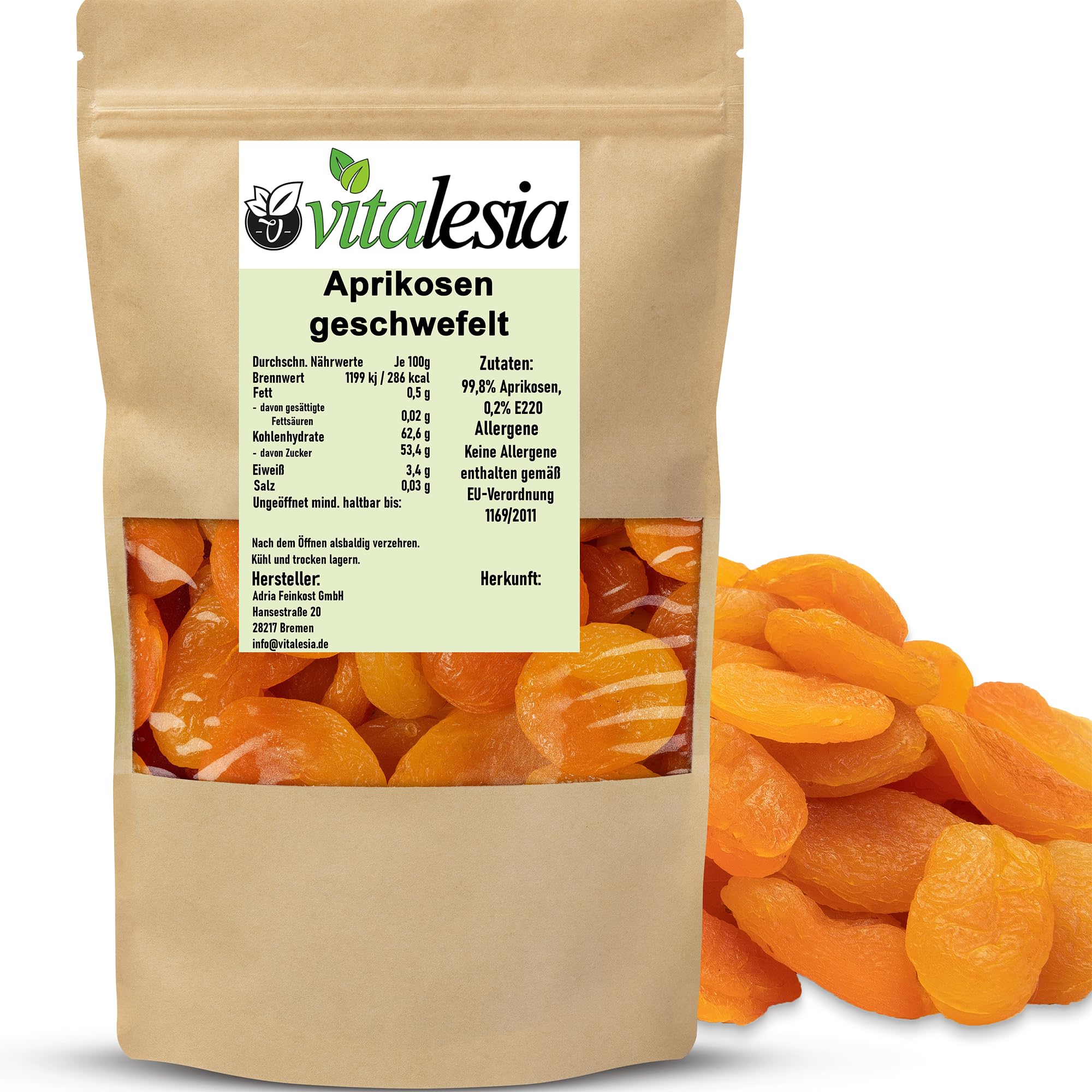 Vitalesia Aprikosen 5kg | geschwefelt | ohne Zuckerzusatz | Premium Aprikosen aus der Türkei | fruchtig‐süß & soft | Trockenfrüchte | vegan