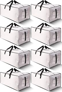 HOMESURE 8 Pack Extra Large Heavy Duty Moving Bags with Zippers & Handles - Water-Resistant Tear-Resistant Totes, 24 Gallon Foldable Storage Alternative to Boxes