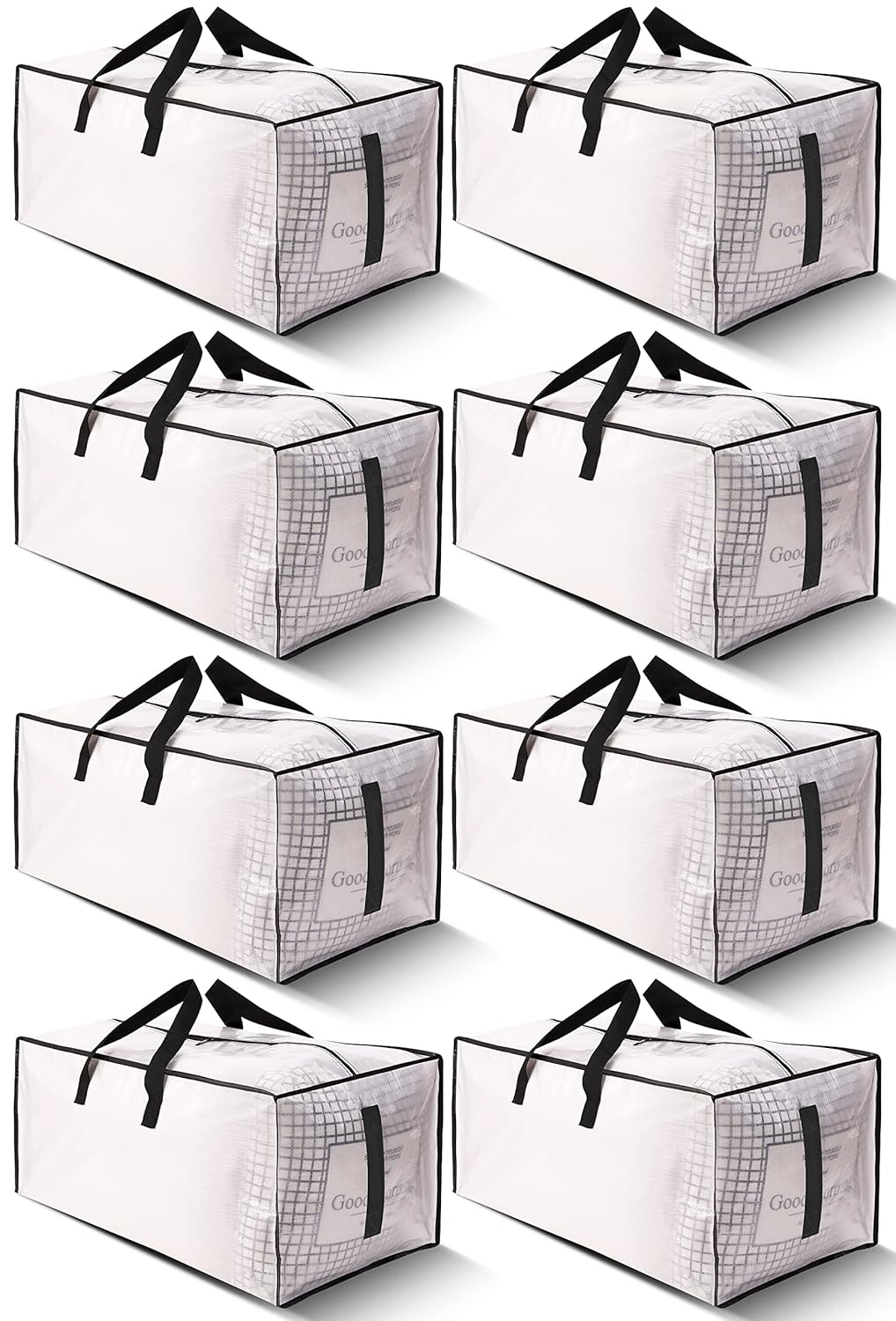 8 Pack Large Strong Moving Bags with Zippers Carrying Handles - Water-Resistant - Heavy Duty Storage Tote for