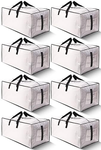 HOMESURE 8 Pack Large Strong Moving Bags with Zippers & Carrying Handles - Water-Resistant - Heavy Duty Storage Tote for Space Saving, Fold Flat, Alternative to Moving Box (Semi-Transparent) - Semi-Transparent - 8 Pack