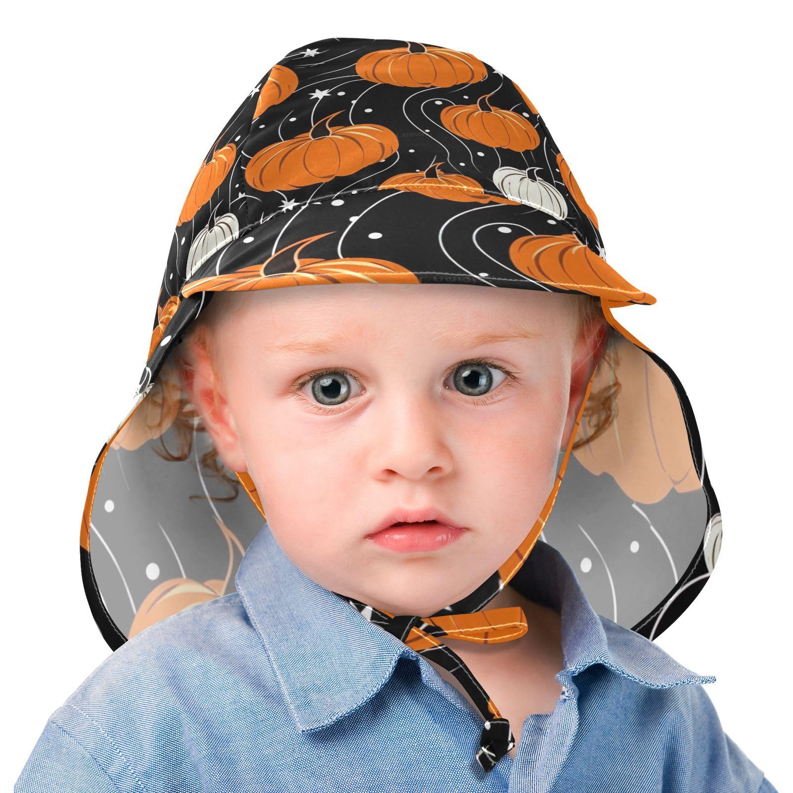 J JOYSAY Halloween Black Pumpkins Baby Sun Hat Toddler Hat UPF 50+ Toddler Baby Sun Hat Wide Brim Outdoor Beach Caps Play hat with Neck Flap for Boys Beach