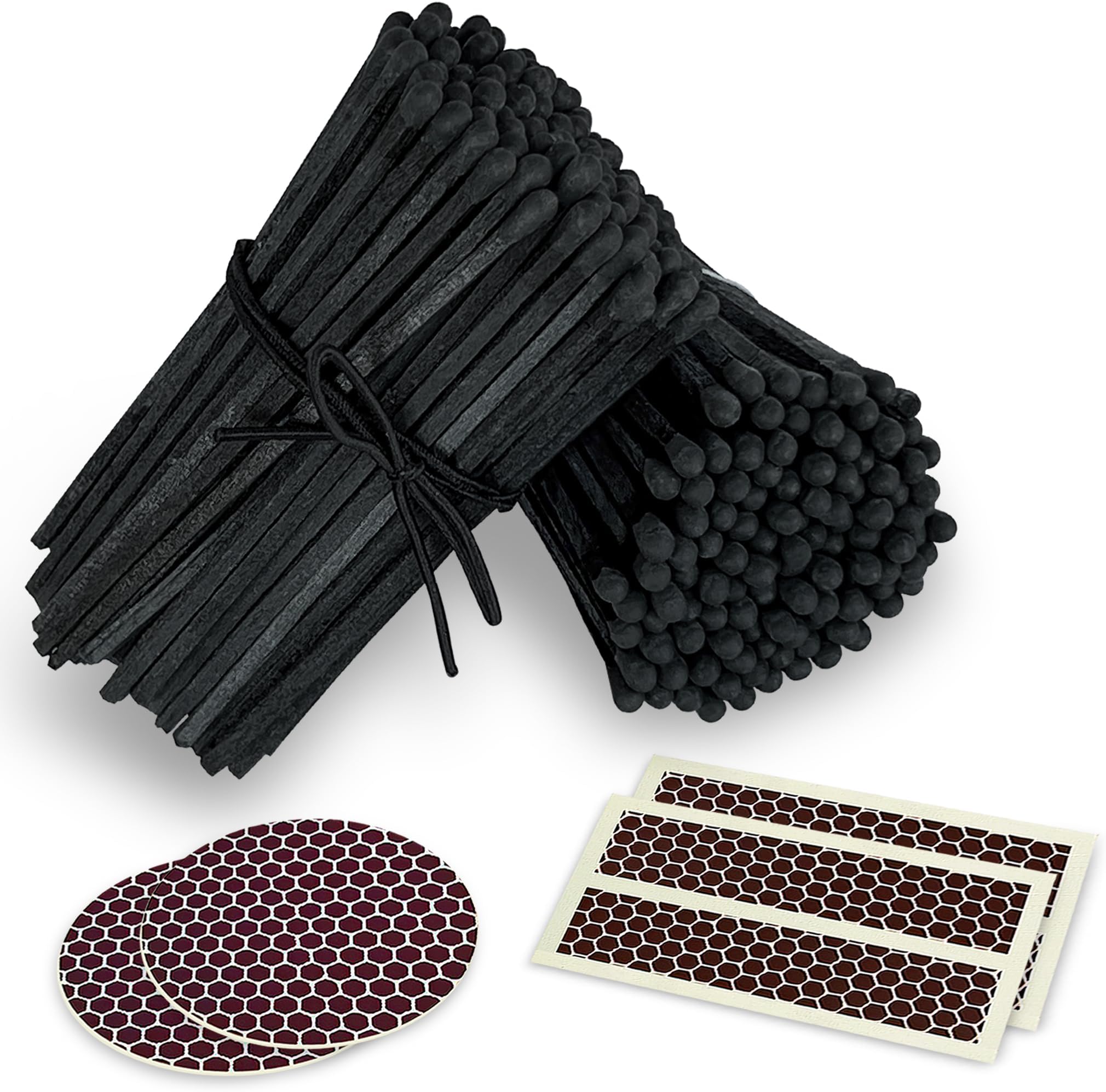 4" All Black Matches (200 Count, with Striking Stickers Included) | Decorative Unique & Fun for Your Home, Gifts, Accessories & Events | Premium Long Wood Safety Matches by Thankful Greetings