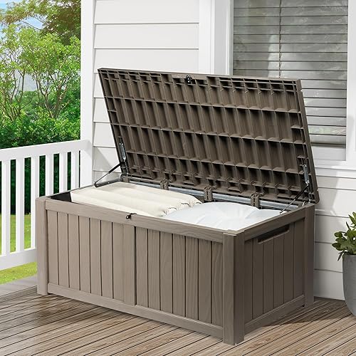 Miniatura 4 de DWVO Caja grande de 120 galones, contenedor de almacenamiento con cerradura para herramientas de jardinería, flotadores de piscina, cojines de