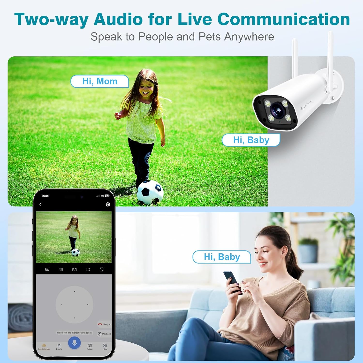 Wireless Security 5MP Camera Two Way Audio Floodlight Siren Alarm Color Night Vision Outdoor Indoor Weatherproof with 1A Power Adapter