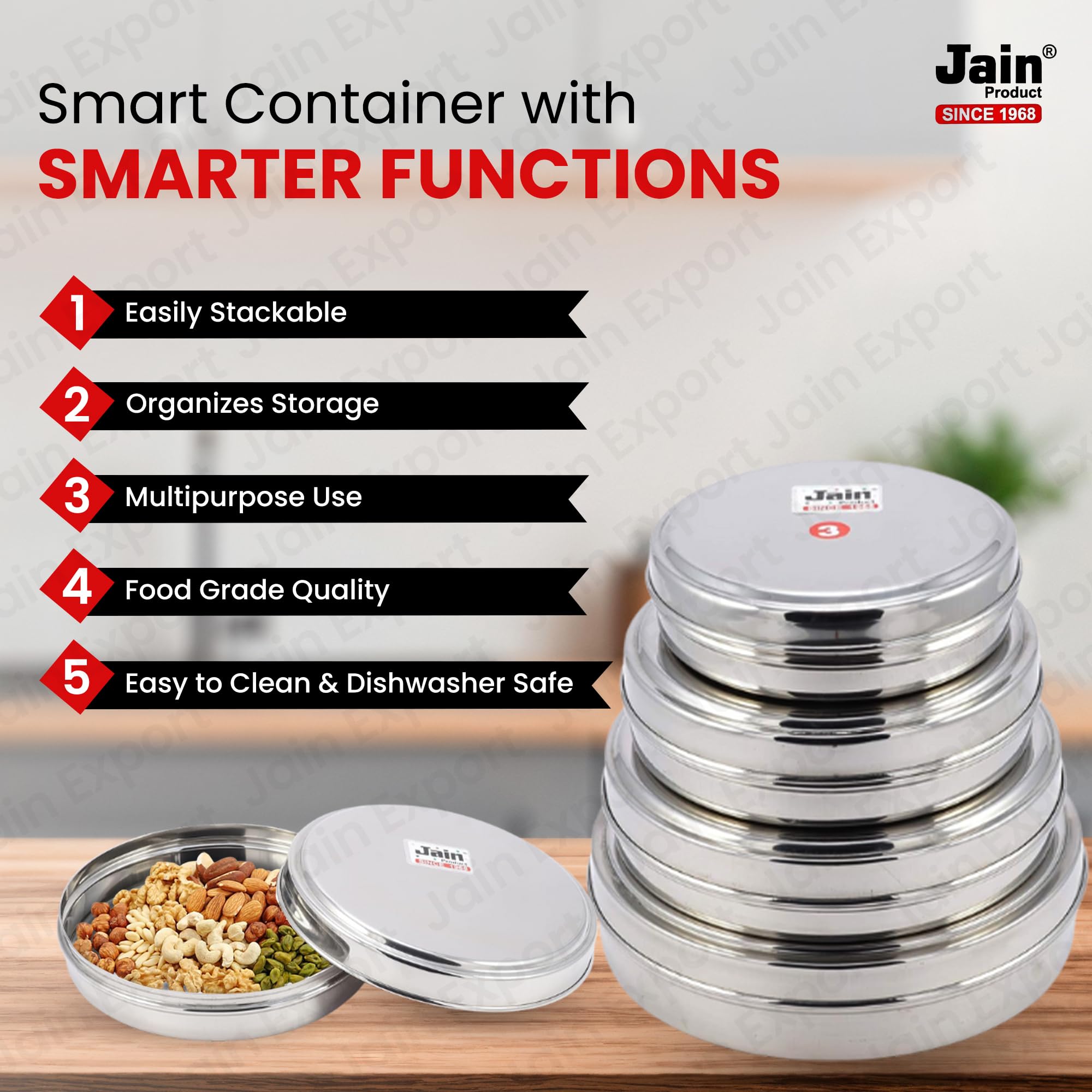 Jain Stainless Steel Sleek & Flat Container | Food Grade Chapathi Dabba | Chocolate Box | Snacks Box | 1 Pc - Dia 13cm (300ml) | Durable & Leakproof | Ideal for Snacks - SET OF 1 PCS ONLY - Image 8 thumbnail