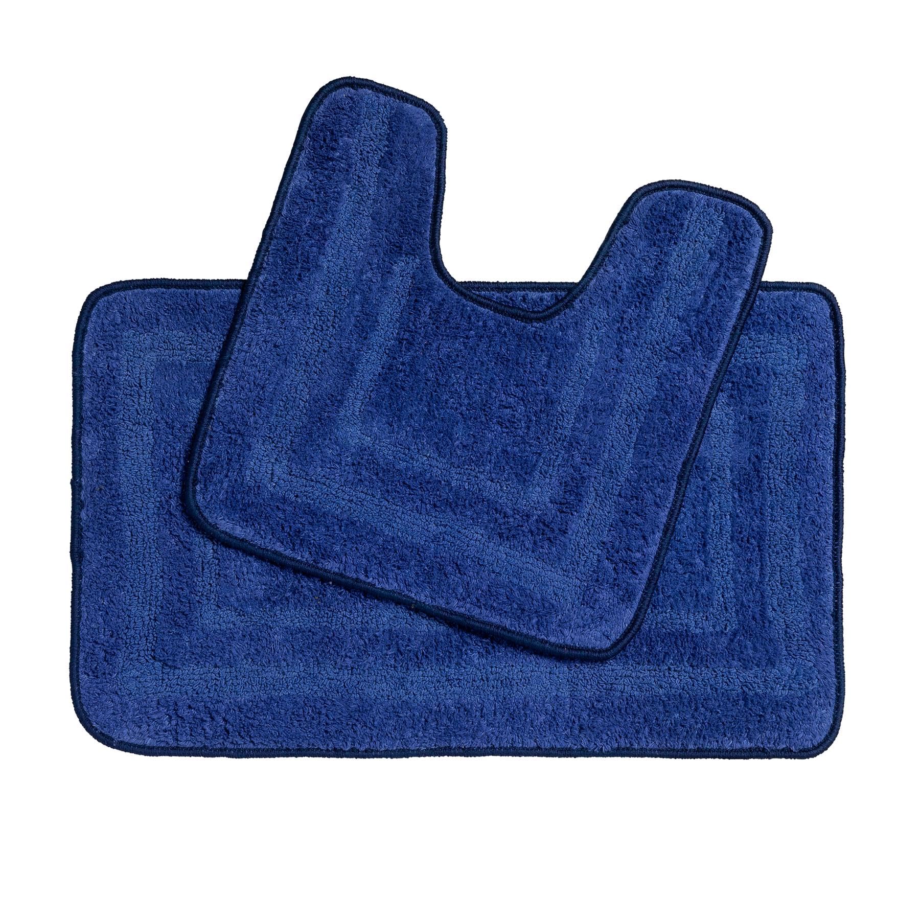ED Anti-Slip Bath and Pedestal Mat Set 2 Piece 100% Cotton Quick Dry Washable Non-Slip Rubber Backing Soft Absorbent Water Soaking Mat Bathroom Carpet [Blue]