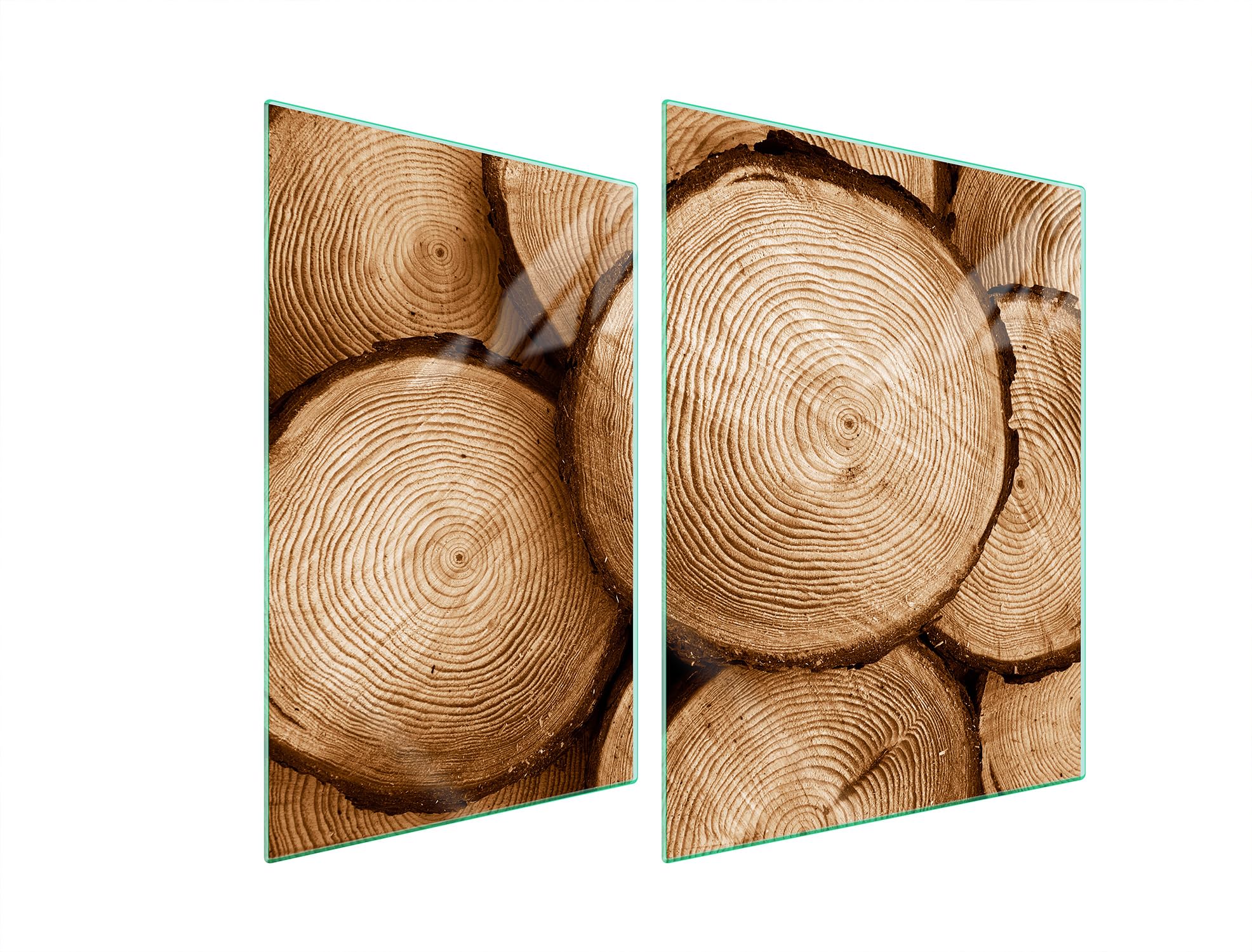 TMK ArtDeko Herdabdeckplatten Set 70 x 52 cm Ceranfeld Abdeckung Glas Spritzschutz Abdeckplatte Glasplatte Herd Ceranfeldabdeckung Deko Schneidebrett, Holz