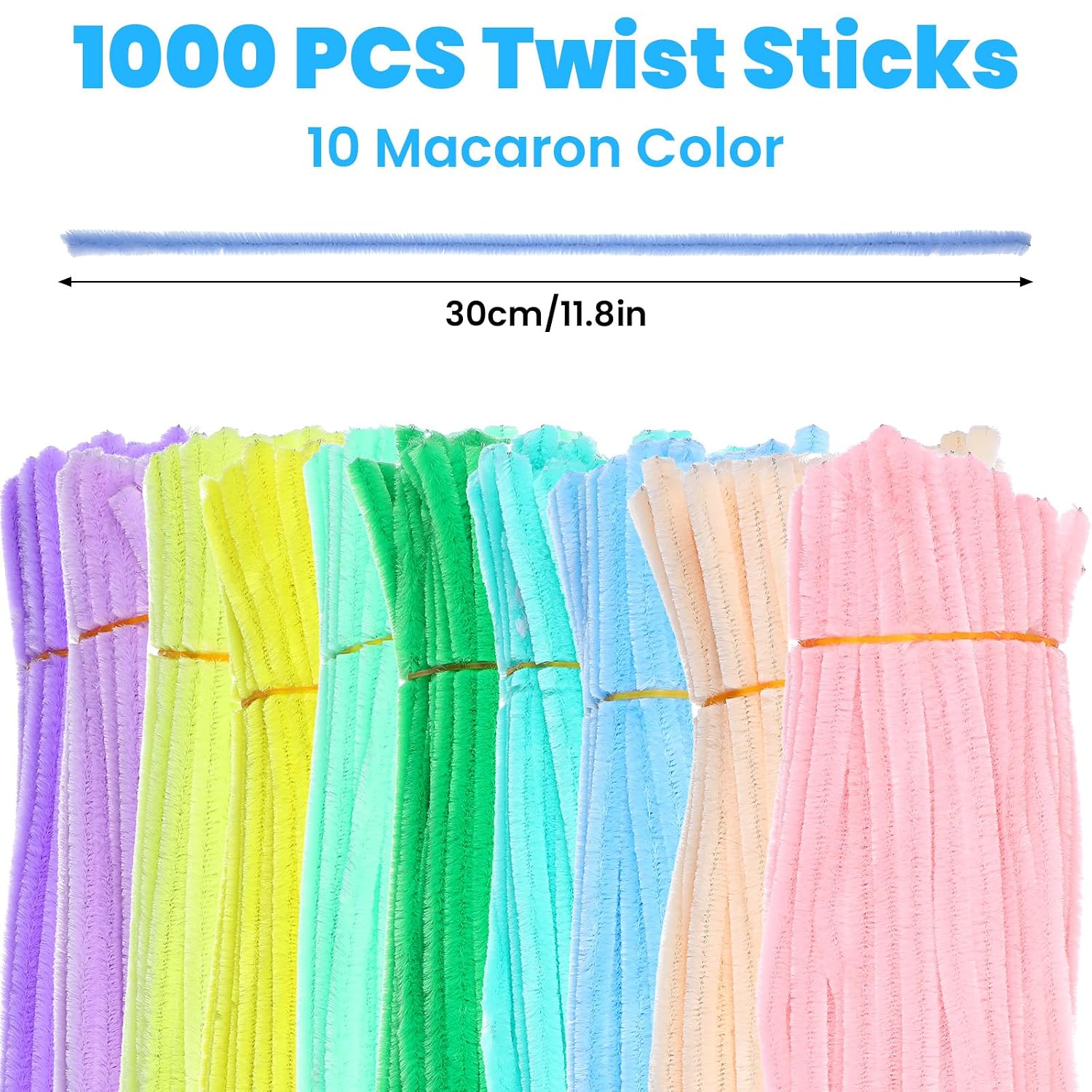 1000 Pcs Pastel Pipe Cleaners Chenille Stems 12 Inch Bulk Pipe Cleaner Flower Assorted Fuzzy Sticks for Creative School Project DIY Halloween Xmas Decor, 10 Colors (Macaron Color)