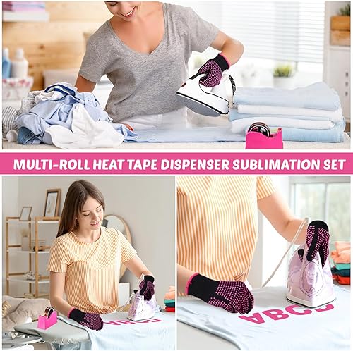 Miniatura 6 de Kosiz Juego de 20 dispensadores de cinta térmica, 6 cintas térmicas de varios tamaños para sublimación, 2 guantes de prensa resistentes con golpes