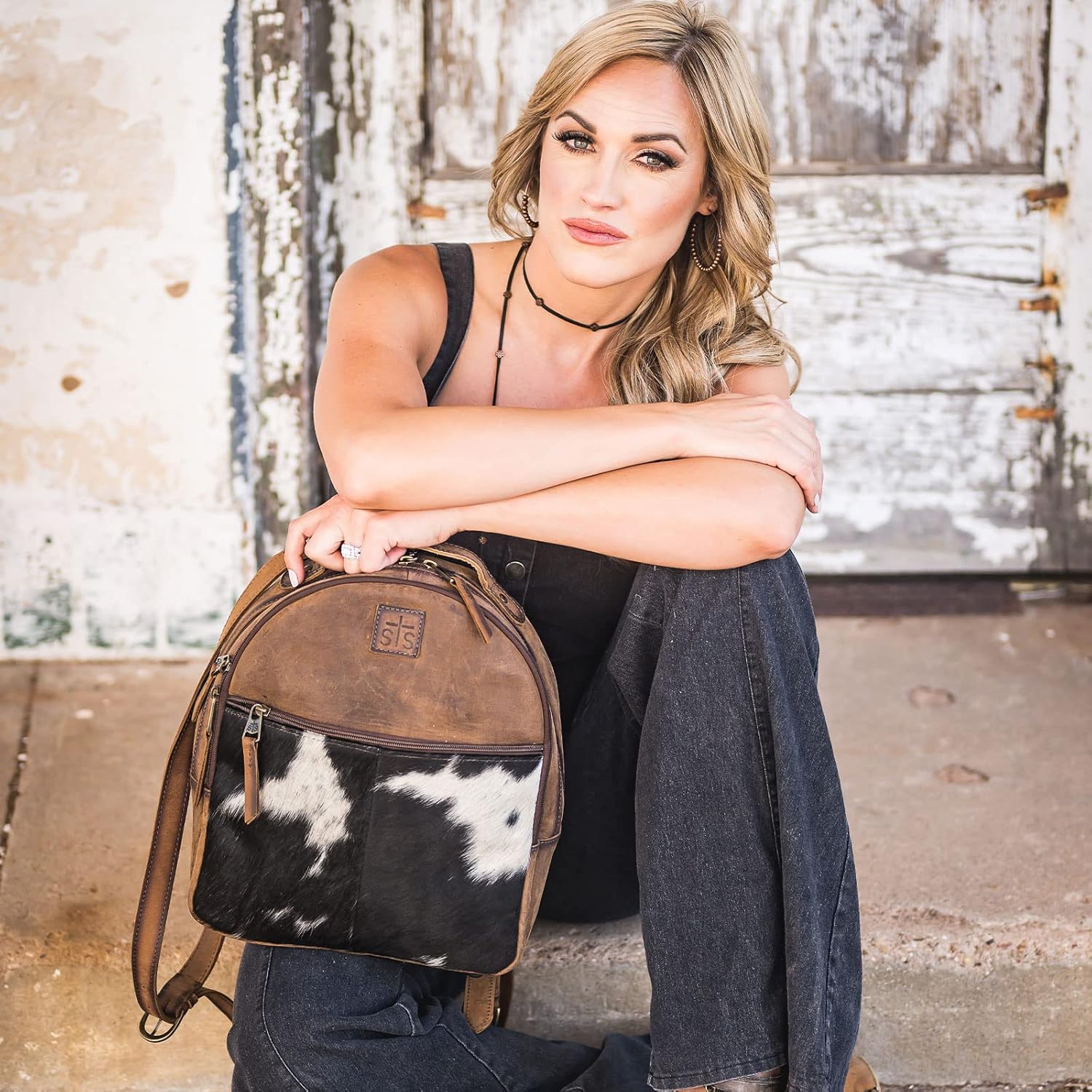 STS Ranchwear Women's Phoenix Casual Durable Leather Brown Backpack with Adjustable Shoulder Straps, Tornado/Cowhide, One Size