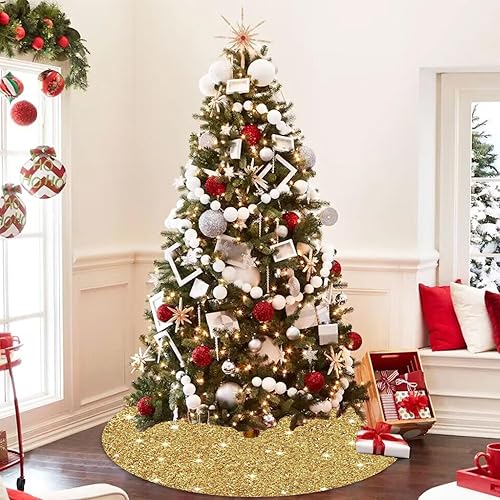 Miniatura 5 de Falda de terciopelo dorado para árbol de Navidad de 36 pulgadas, falda clásica de lentejuelas para árbol genealógico, falda metálica para árboles