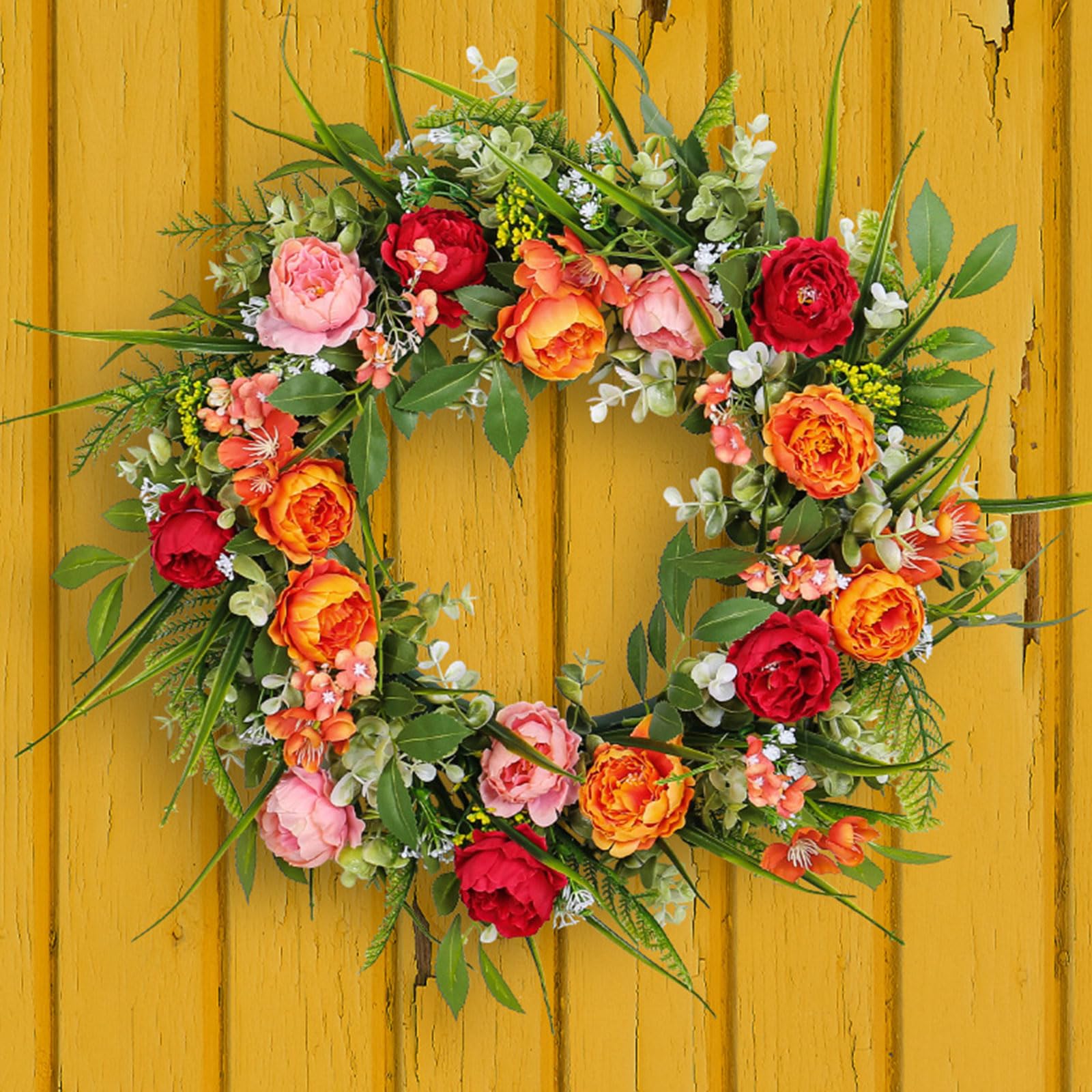 Ghirlanda di peonie artificiali per porta d'ingresso, ghirlanda artificiale primaverile per le vacanze, per parete, festa di nozze, decorazione per la casa, corona primaverile