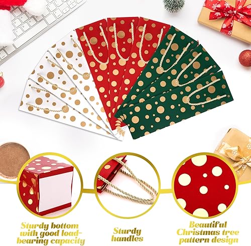 Miniatura 3 de Woanger 60 bolsas de regalo de vino de Navidad, bolsas de vino de papel kraft a granel con asa, bolsas de regalo de color rojo, verde y blanco, con