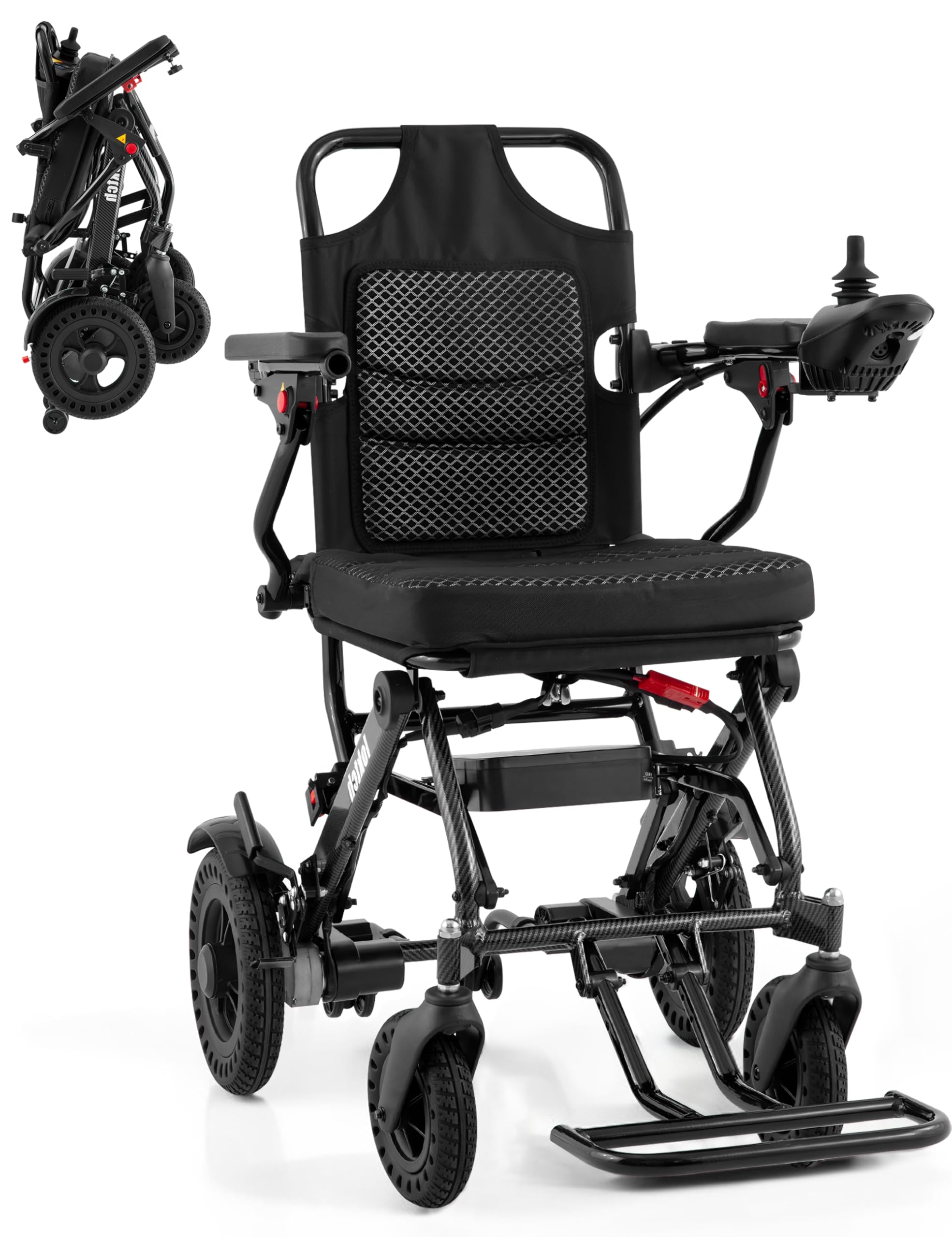 Silla de Ruedas Eléctrica Plegable Ligera Silla Ruedas Electrica Estrecha con Doble Motor Cadeira de Rodas Electrica de Aleación de Aluminio con Cojin (10AH)