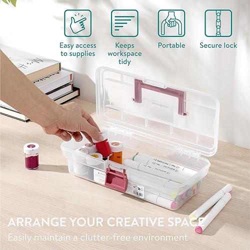 Miniatura 7 de Navaris Caja de herramientas de plástico rosa – 30,5 cm (12") – Caja de almacenamiento de medicamentos con pestillo de bloqueo – Caja organizadora