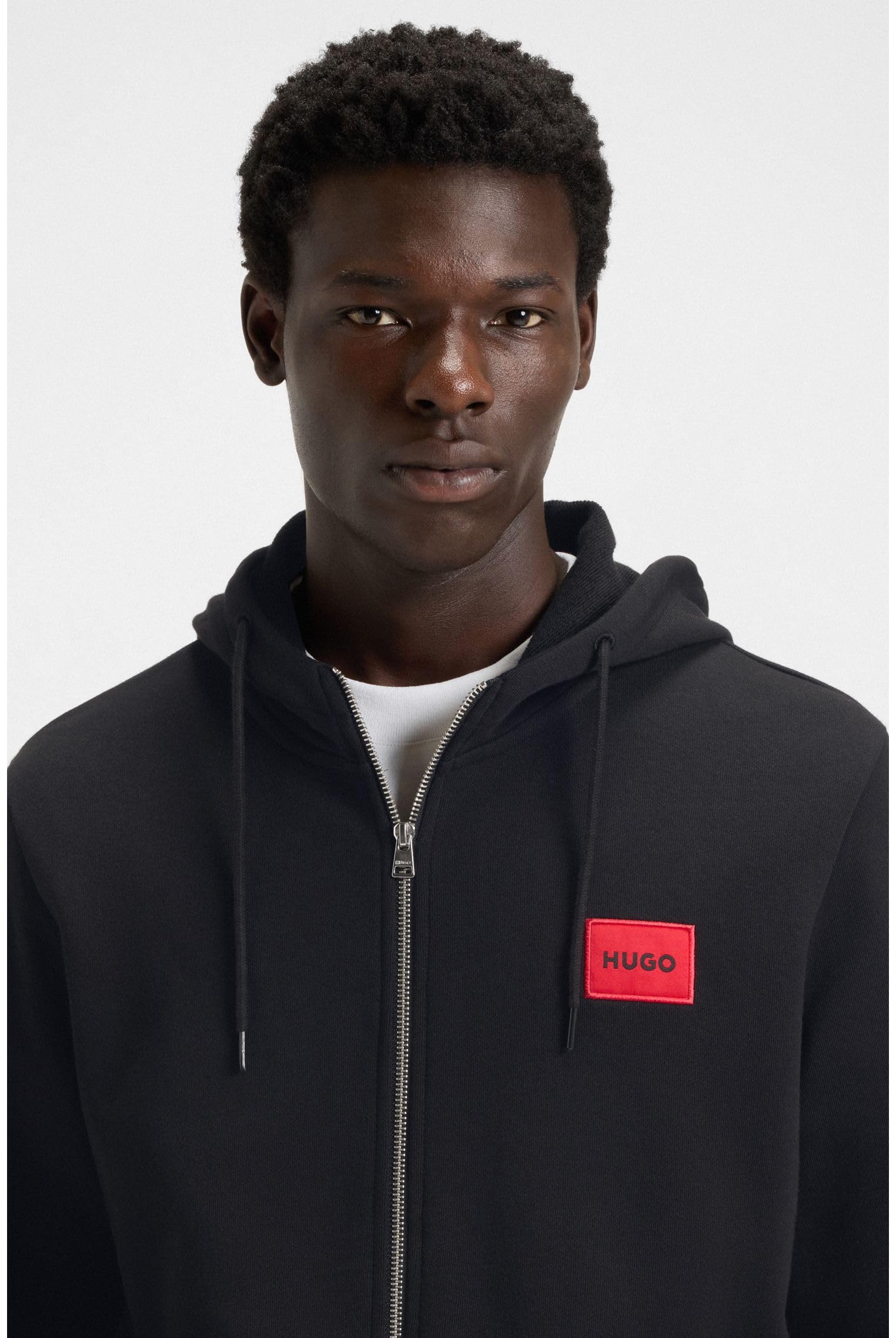 Hugo Herren Regular Fit Square Logo Jersey Hooded Zip Up Sweatshirt Kapuzenpullover (1er Pack)