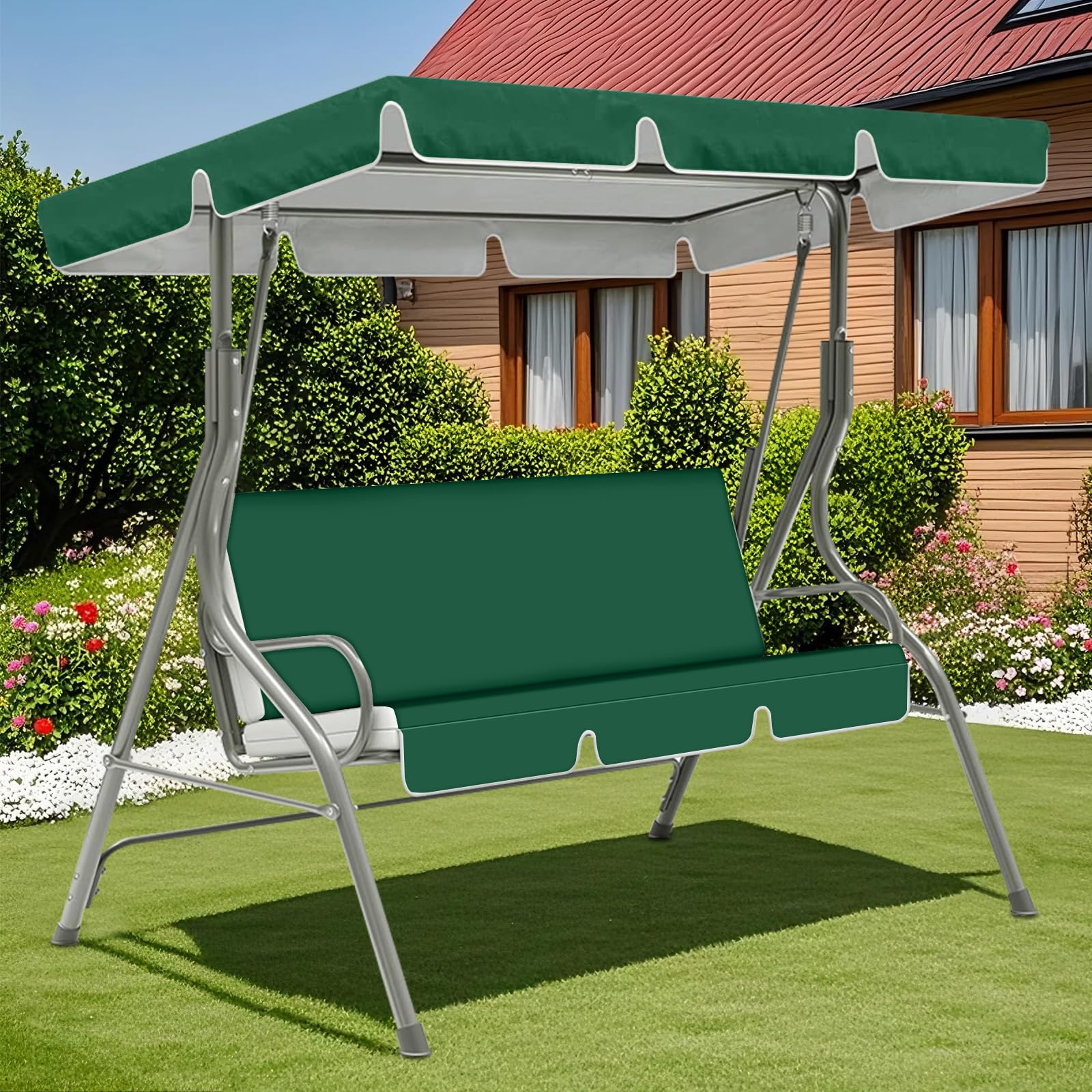ZYBSLCSY Swing Chair Canopy Replacement and Garden Swing Seat Cover Fit for 2 3 Seater, Waterproof Hammock Canopy Top Cover Windproof Anti-Uv Heavy Duty Rip Proof (Dark Green,E+F) — image 1