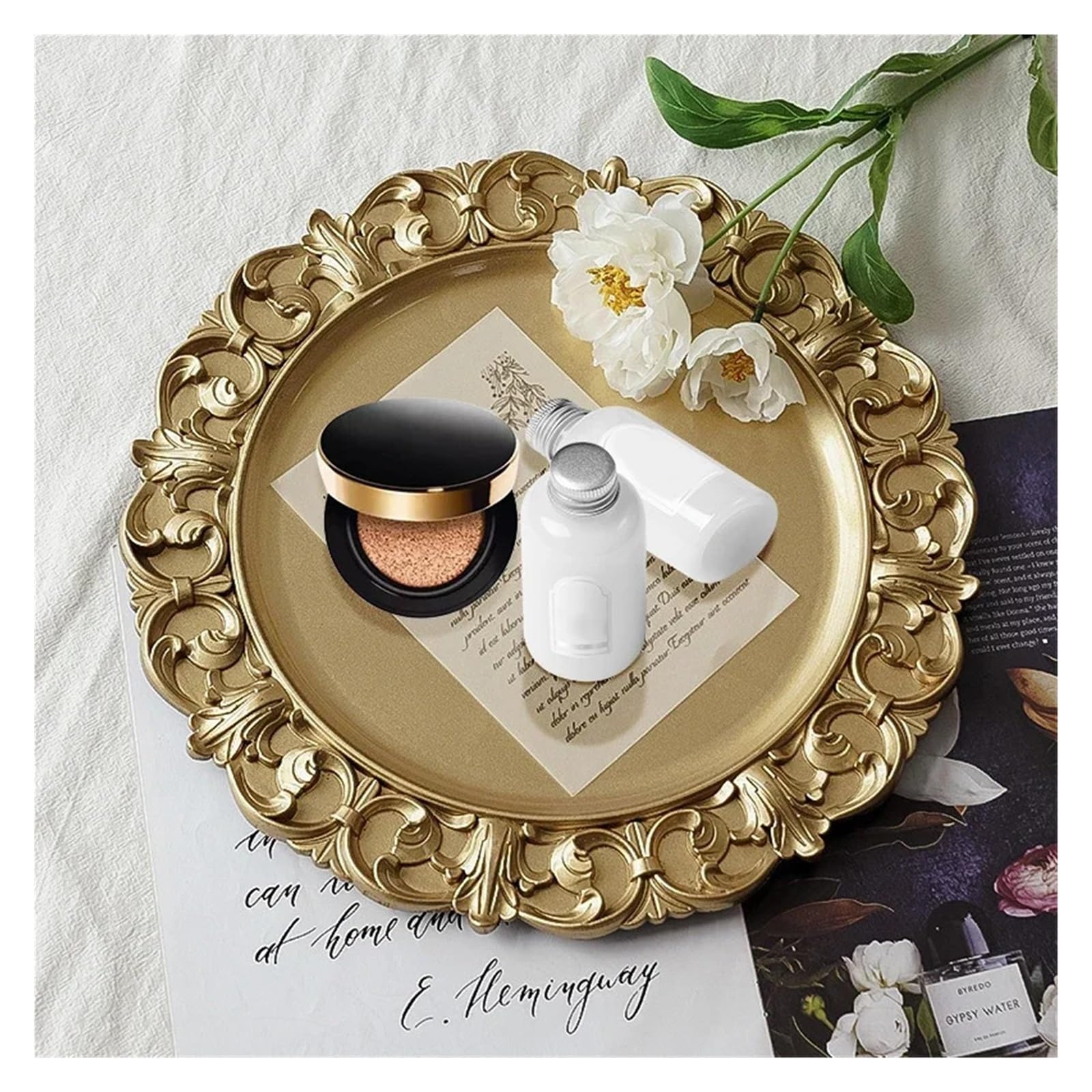 Bandeja Perfumes Bandeja Retro Redonda for Guardar Pasteles, postres, Joyas, decoración for Bodas, Servir en casa(Style 4)