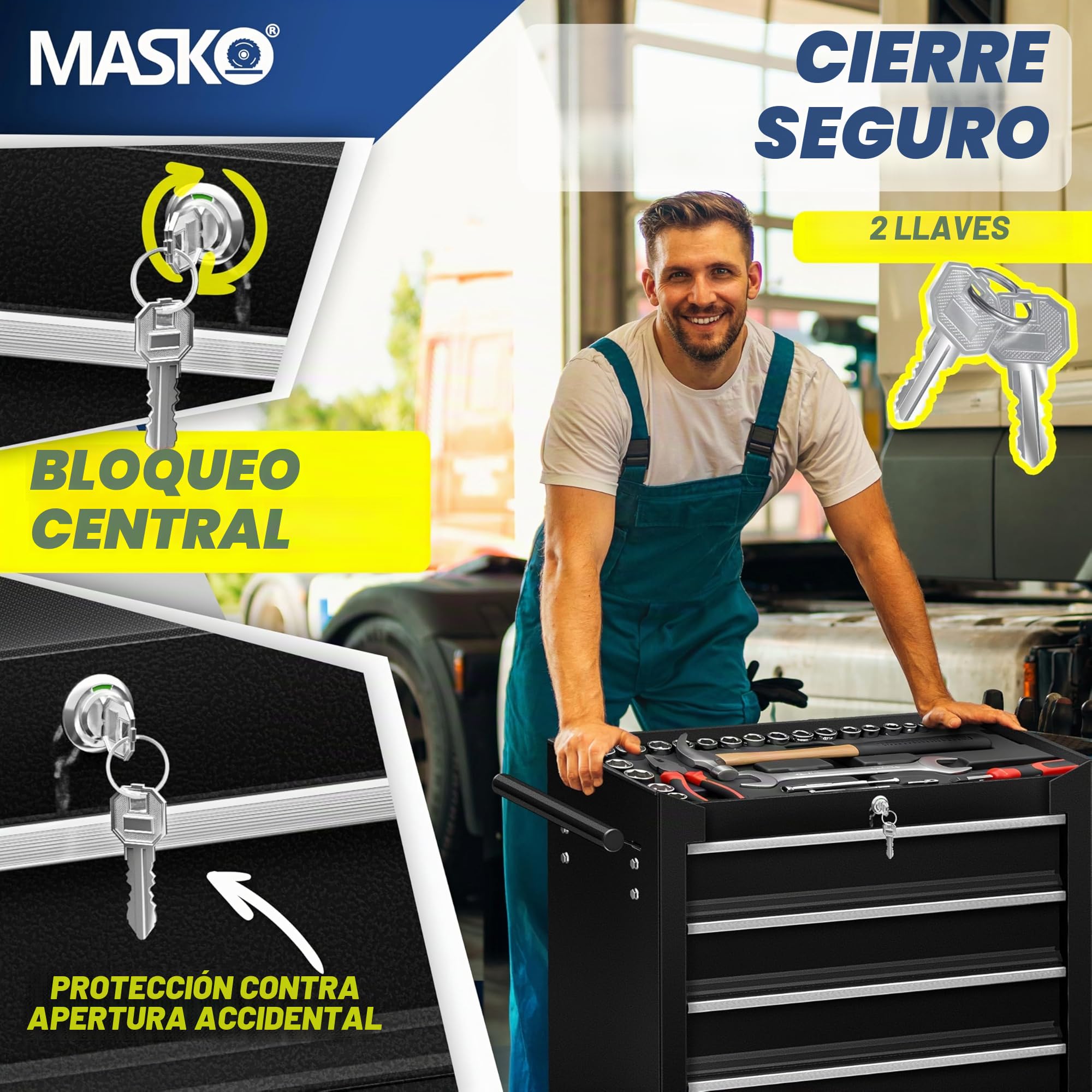 Masko® - Carro de taller con ruedas, carro de herramientas, caja de herramientas, 5 y 7 compartimentos