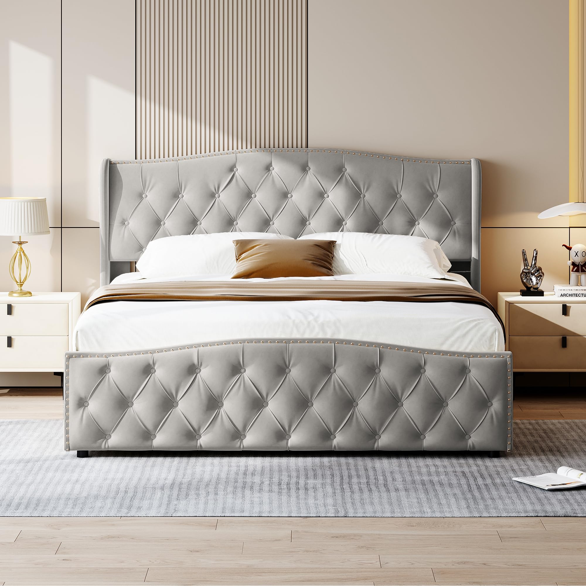 Emporius Avilla gestoffeerd bed bouclé 200 x 200 - tweepersoonsbed met