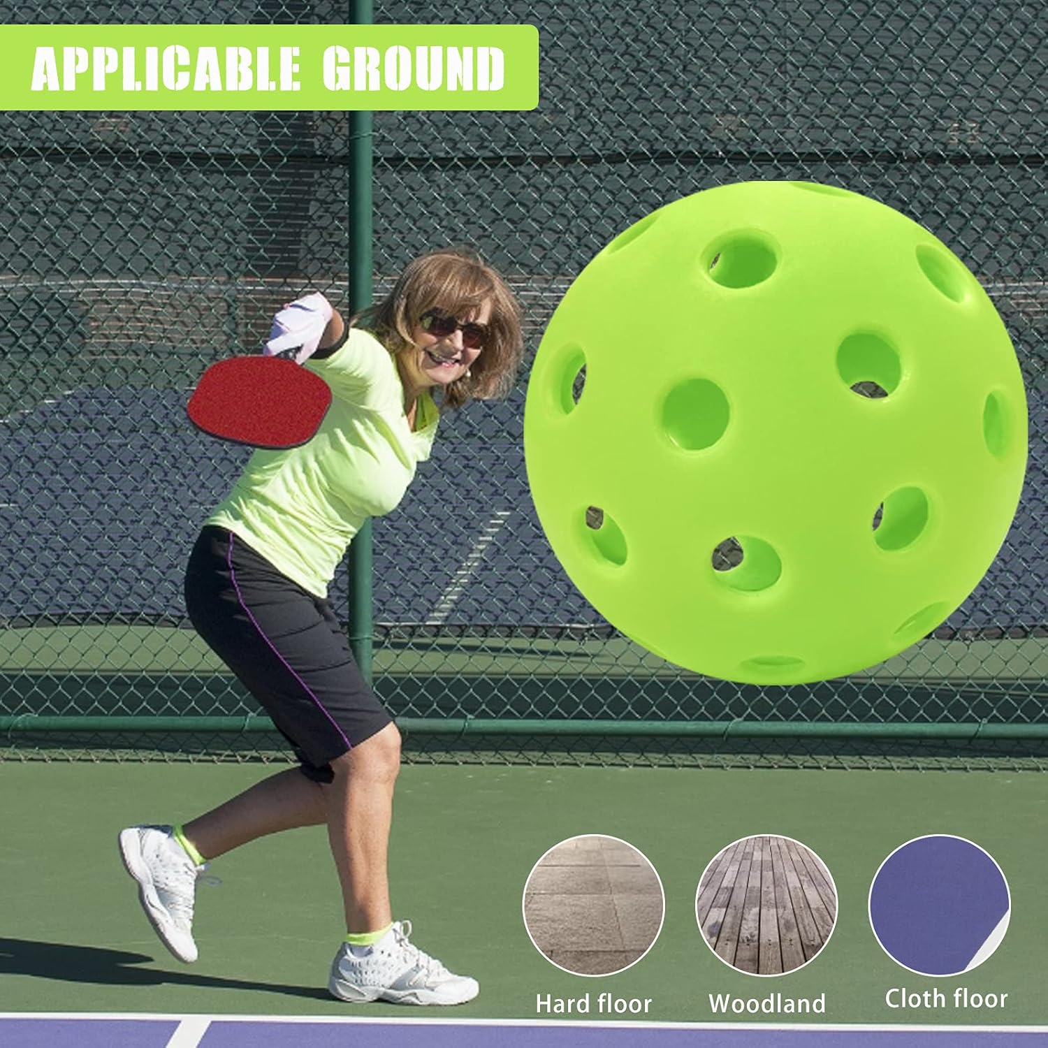 12 Pack Pickleball Balls Outdoor 40 Holes Training Pickle Ball