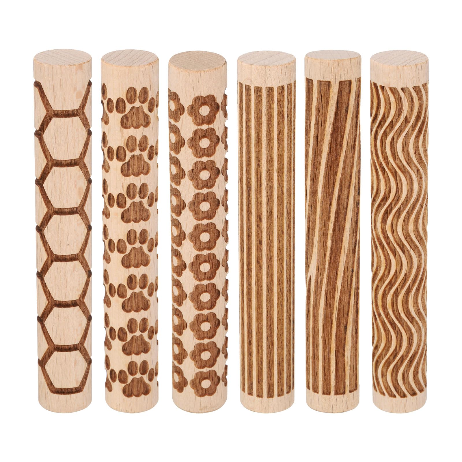 QUARKZMAN 6pz Rullo in Legno per Argilla 4" Rullo con Motivo a Grana di Legno Attrezzi per Ceramica Rullo in Legno per Texture a Grana per Argilla Cottura Impasto Pasta Modellabile Fai da Te