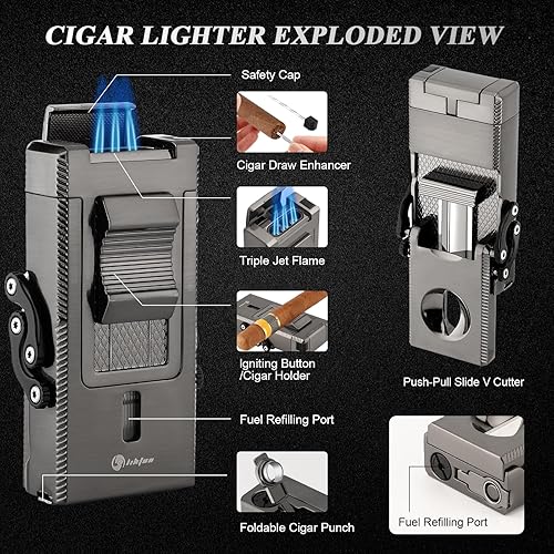 Miniatura 2 de LIHTUN Encendedor de puros, encendedor multifuncional todo en 1, soporte integrado para puros, potenciador de extracción de puros, regalo para