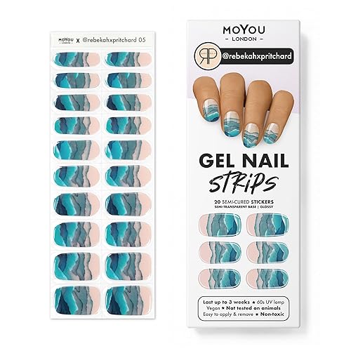 MOYOU LONDON Tiras de uñas de gel semicuradas, 20 unidades de envolturas de gel para uñas, obtén 1 lámpara UV gratis cuando obtienes 2 o más, fácil