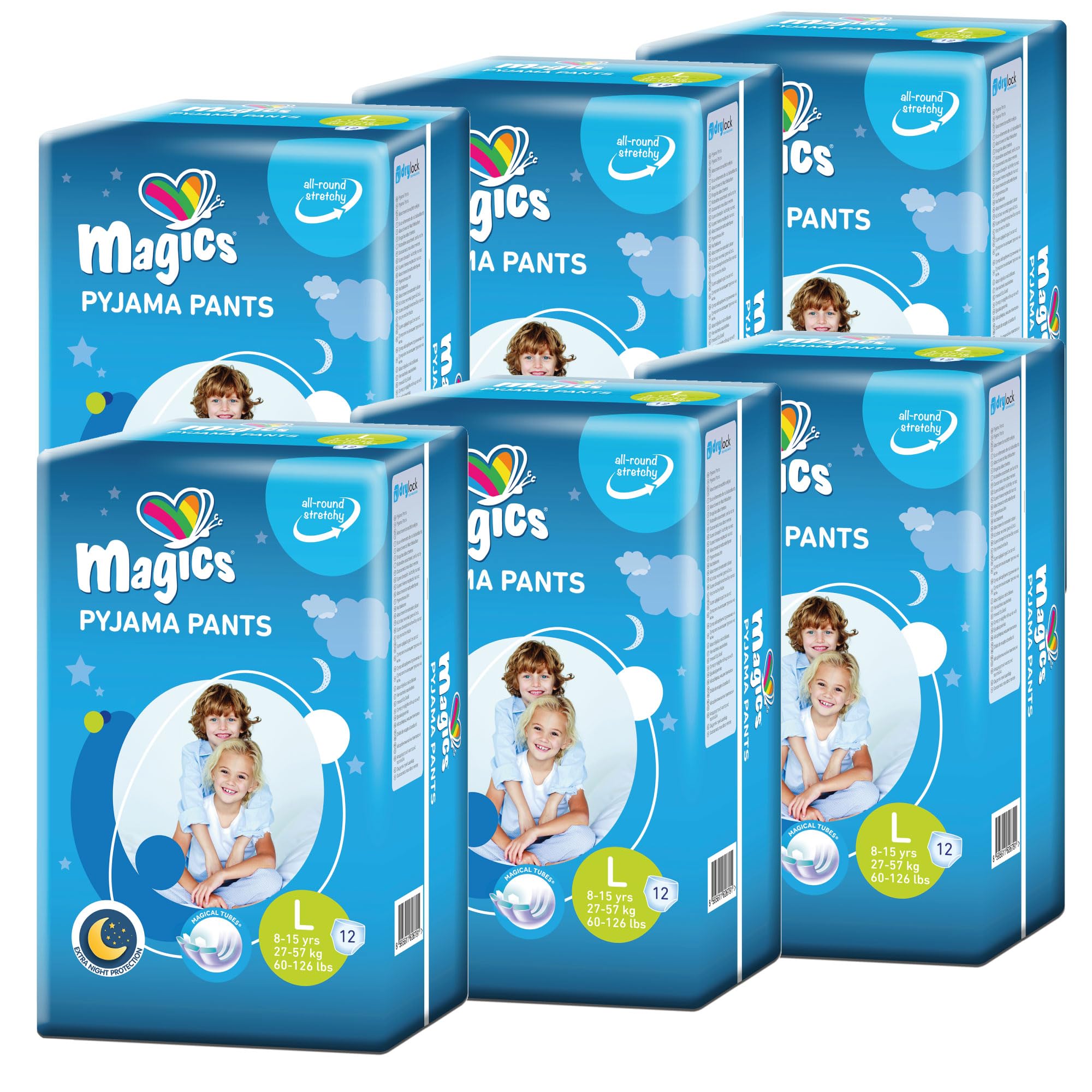 Magics Pyjama Pants - 24x Pañales para Niño 8-15 Años - Talla L (27-57 kg) - 72 Pañal por Durante la Noche con Protección Anti-Fugas, 6 Paquetes de 12