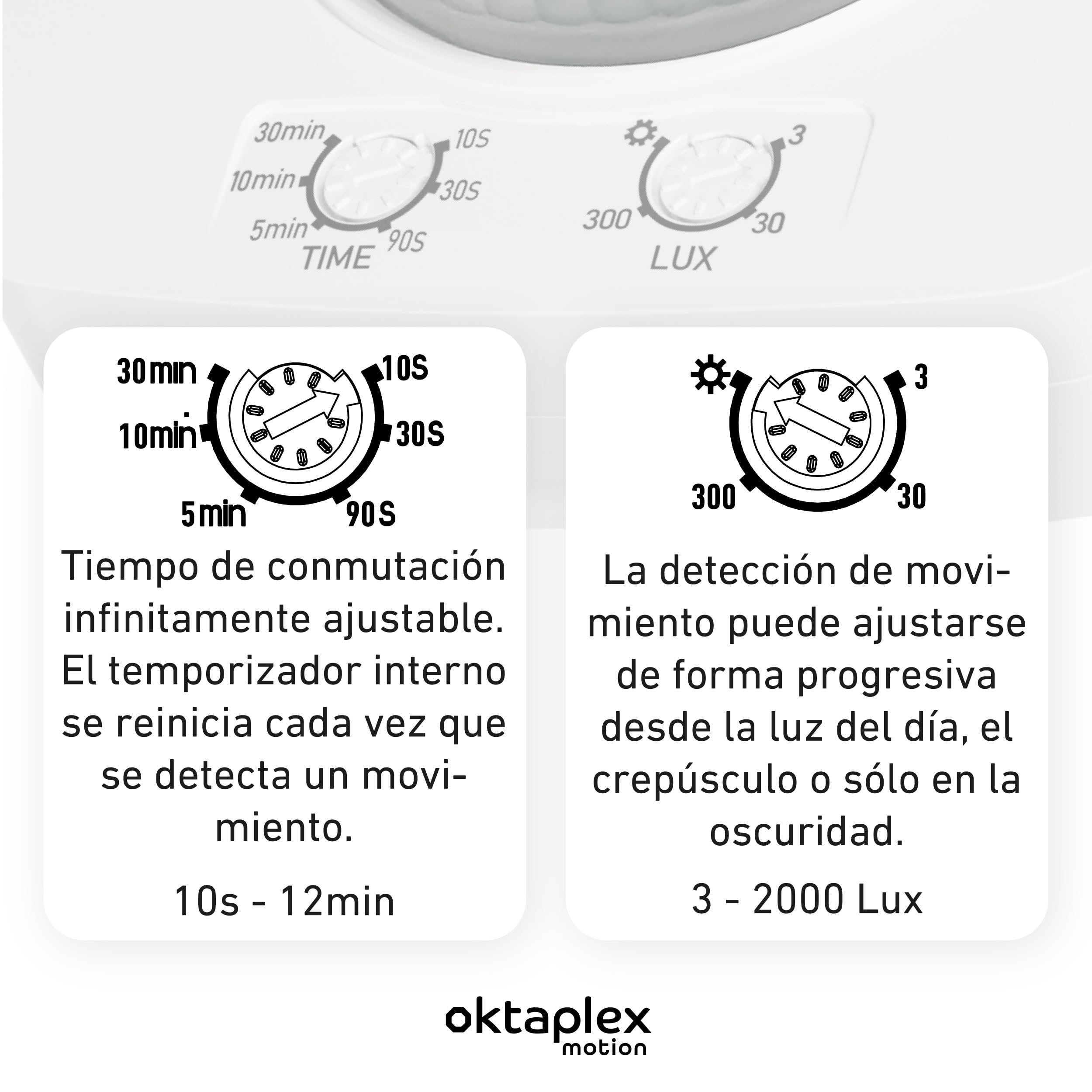 Oktaplex 2er Set Tim Detector de Presencia 360 Grados Detector de Movimiento para Exterior IP65 Sensor de Movimiento PIR Blanco 230V Sensor de Movimiento