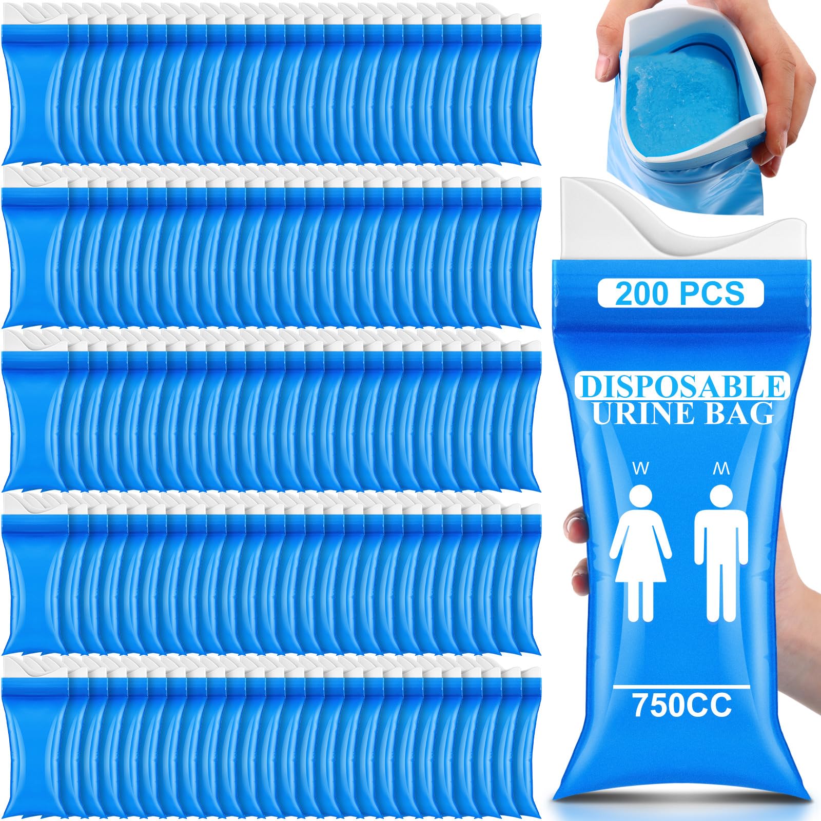 Colingmill 200 bolsas de orina desechables de 700 ml, bolsas de orina para viajes para mujeres/hombres, bolsas de orina de emergencia, unisex, bolsas de vómito, atasco de tráfico de inodoro,