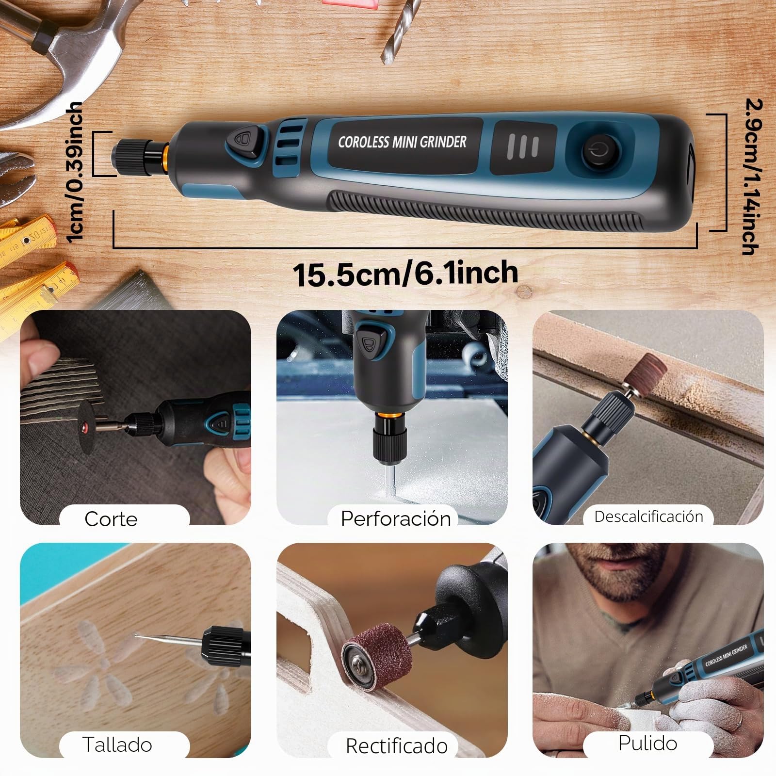 Mini Amoladora Eléctrica, 3.7V Herramienta Rotatoria sin Cable Con 96 Accesorios Lápiz de Grabado Eléctrico para Cortar/Esmerilar/Grabar/Perforar, de Manualidades y Creación de Bricolaje
