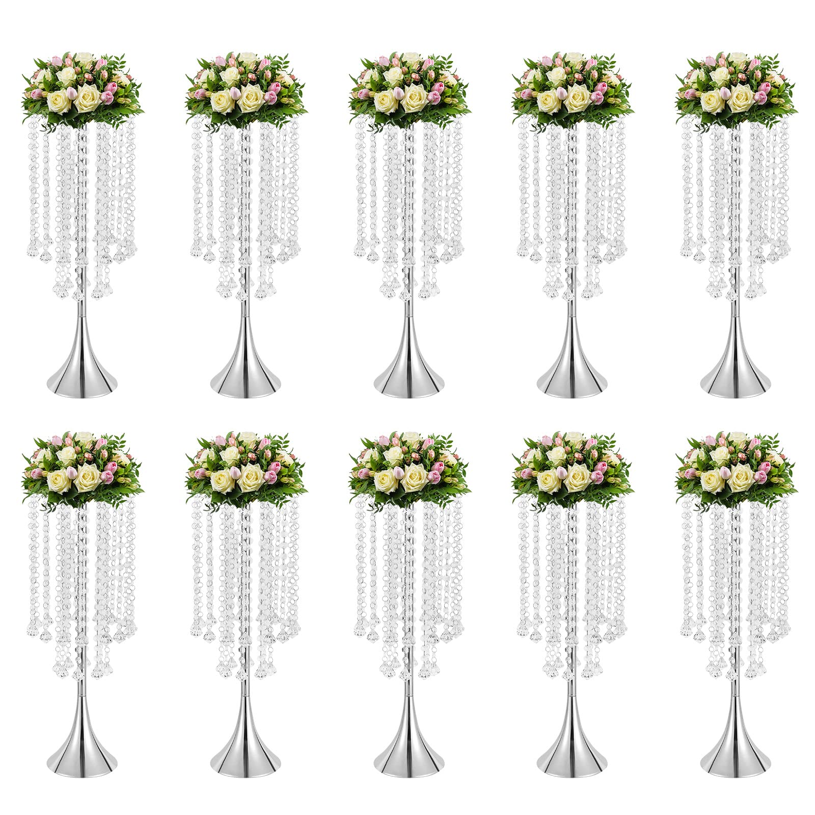 Dfmyhked 10pcs Crystal Centerpiece, Centerpiece Silver Crystal Vase, Tall Wedding Flower Racks Centerpiece Vases Luxurious Flower Stand Decor for Housewarming, Anniversaries, Birthdays