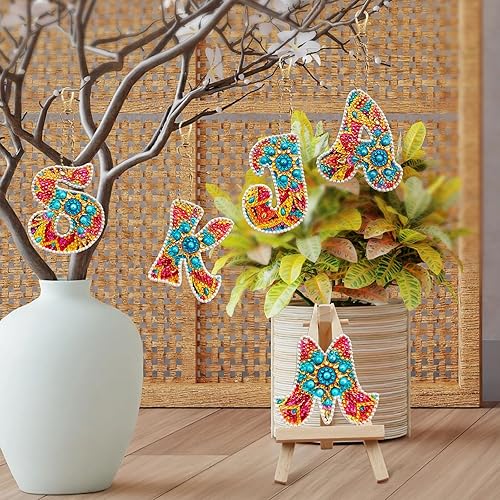 Miniatura 6 de YOYA Llaveros de pintura de diamantes 5D con letras para bricolaje, taladro completo, kit de llavero de doble cara, 26 letras del alfabeto,