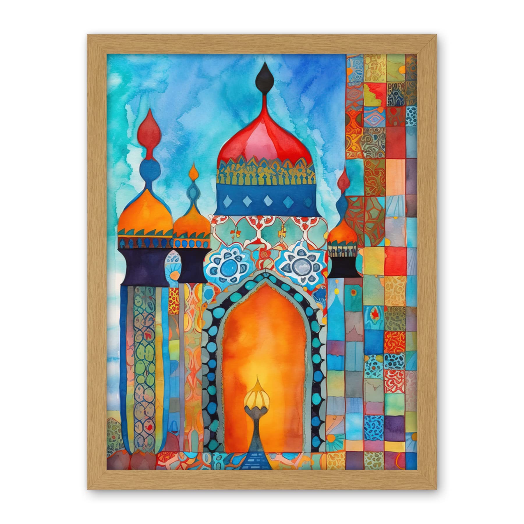 Artery8 Abstract Islamic Mosque Entrance Prayer Folk Art Artwork Framed Wall Art Print 18X24 Inch
