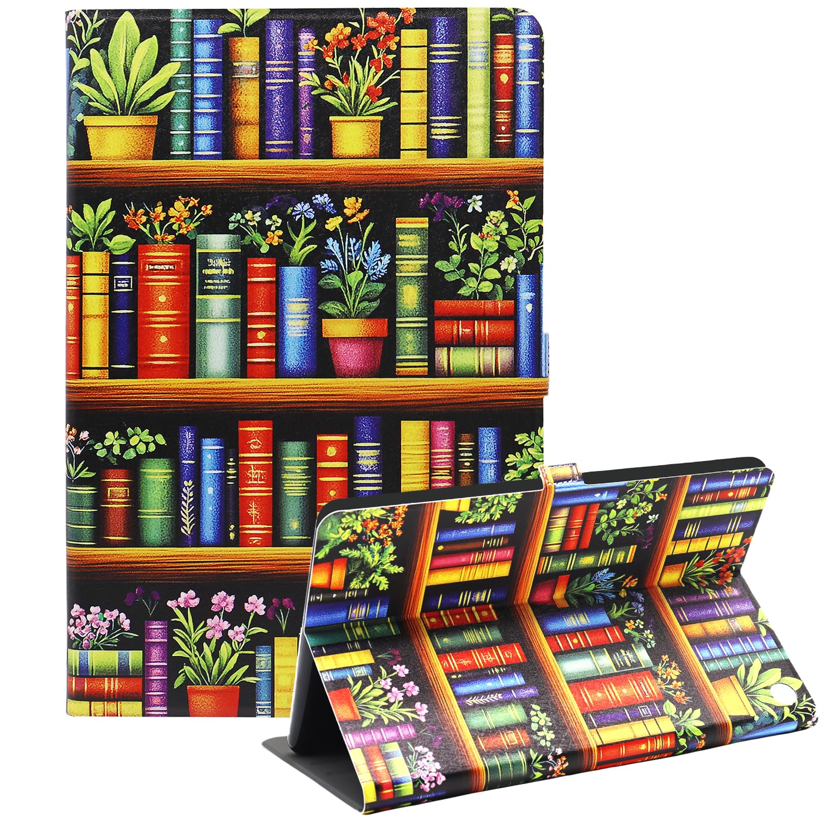 Amazon Kindle Fire HD 8 und Fire HD 8 Plus Tablet-Hülle (12./10. Generation, 2024/2022/2020), schlanke, leichte Leder-Smart-Tablet-Hülle mit automatischer Wake/Sleep-Funktion, Bücherregal