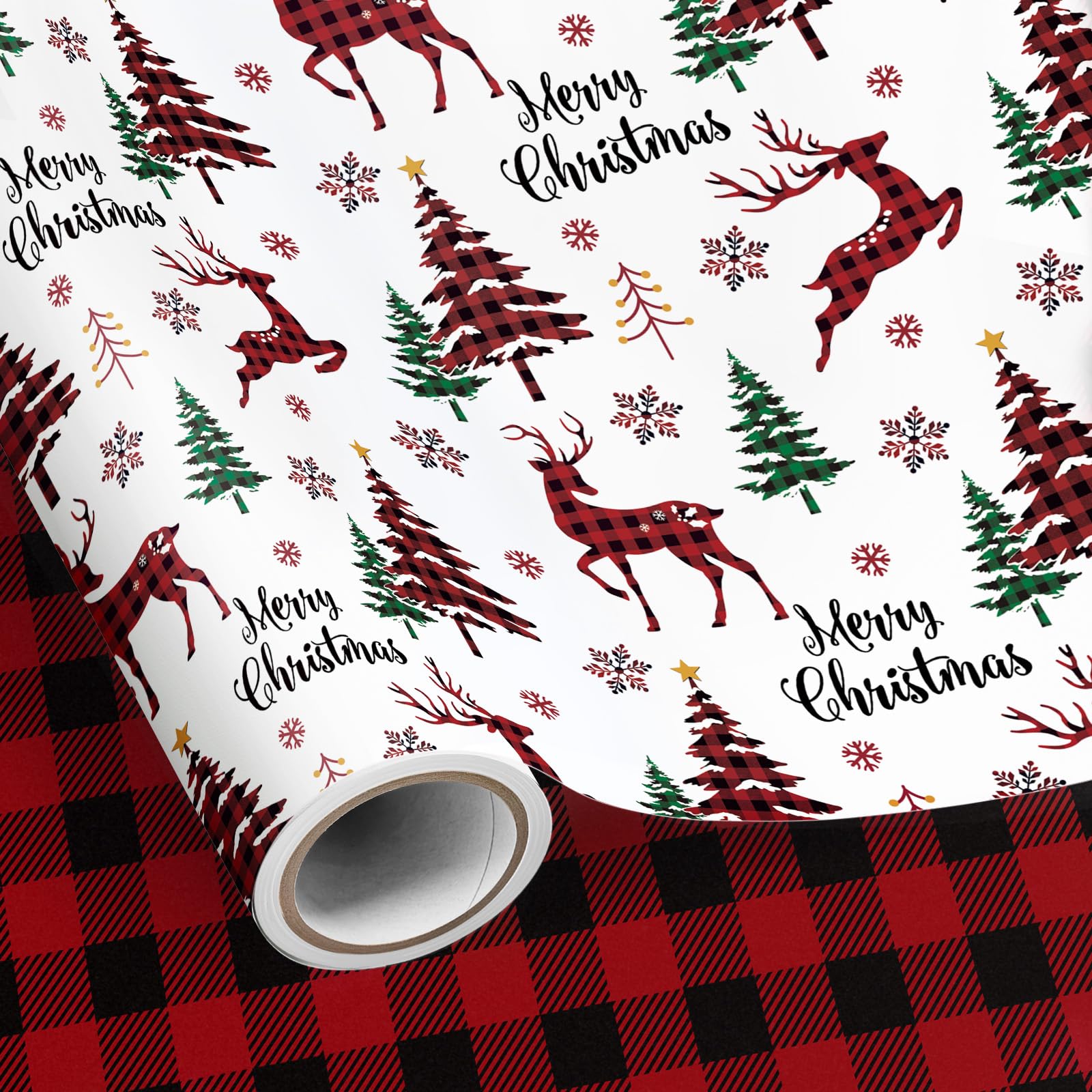 Neloheac Reindeer Christmas Wrapping Paper Roll 43CM x 10M Reversible