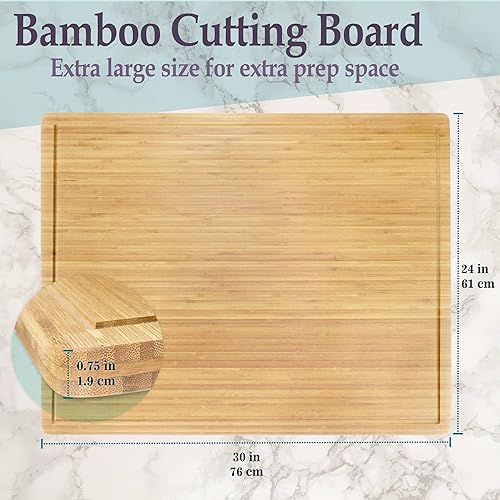 Miniatura 4 de BambooMN Tabla de cortar con cubierta de quemador de bambú, 3 capas, extra grande, ranuradaplana (30 x 24 x 0.75 pulgadas), 2 piezas