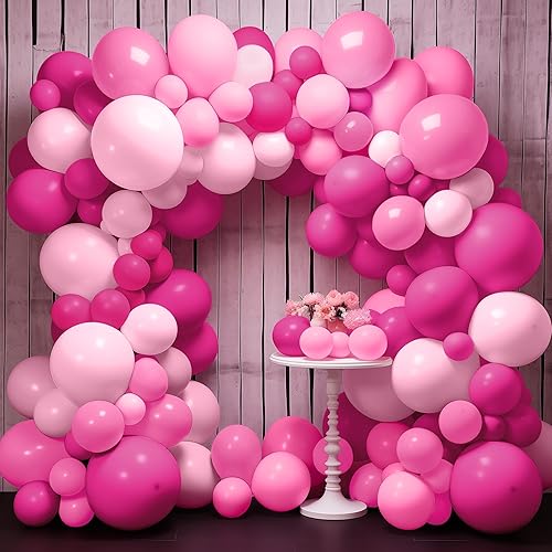 KatchOn, Kit de arco de globos rosados – Paquete enorme de 141 | Decoraciones de fiesta de cumpleaños rosa | Globos metálicos para niñas | Globos