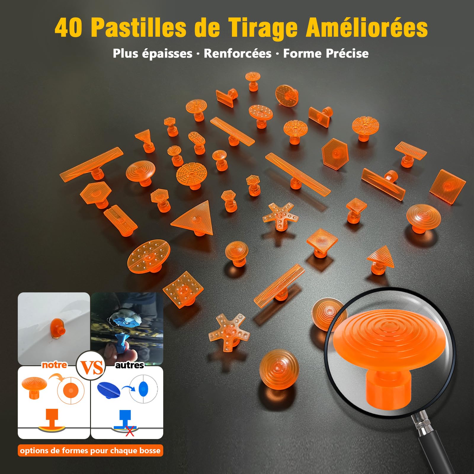 Kit de réparation de Bosses sans Peinture - Kit d'extracteur de Bosses de Voiture avec Marteau Coulissant, Barre en T, extracteur de Pont, Ventouse, extracteur de Colle et Pistolet - Outil