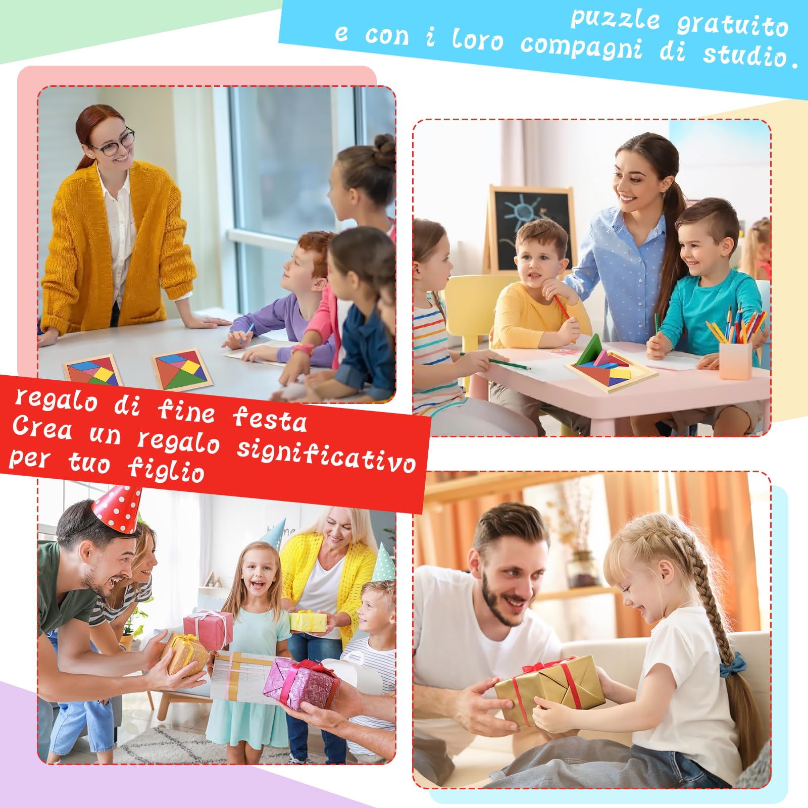 Tangram zestaw 24 gadżetów na urodziny dziecka, prezenty urodzinowe dla dzieci, fantastyczna gra logiczna, Tangram puzzle, prezenty dla dzieci