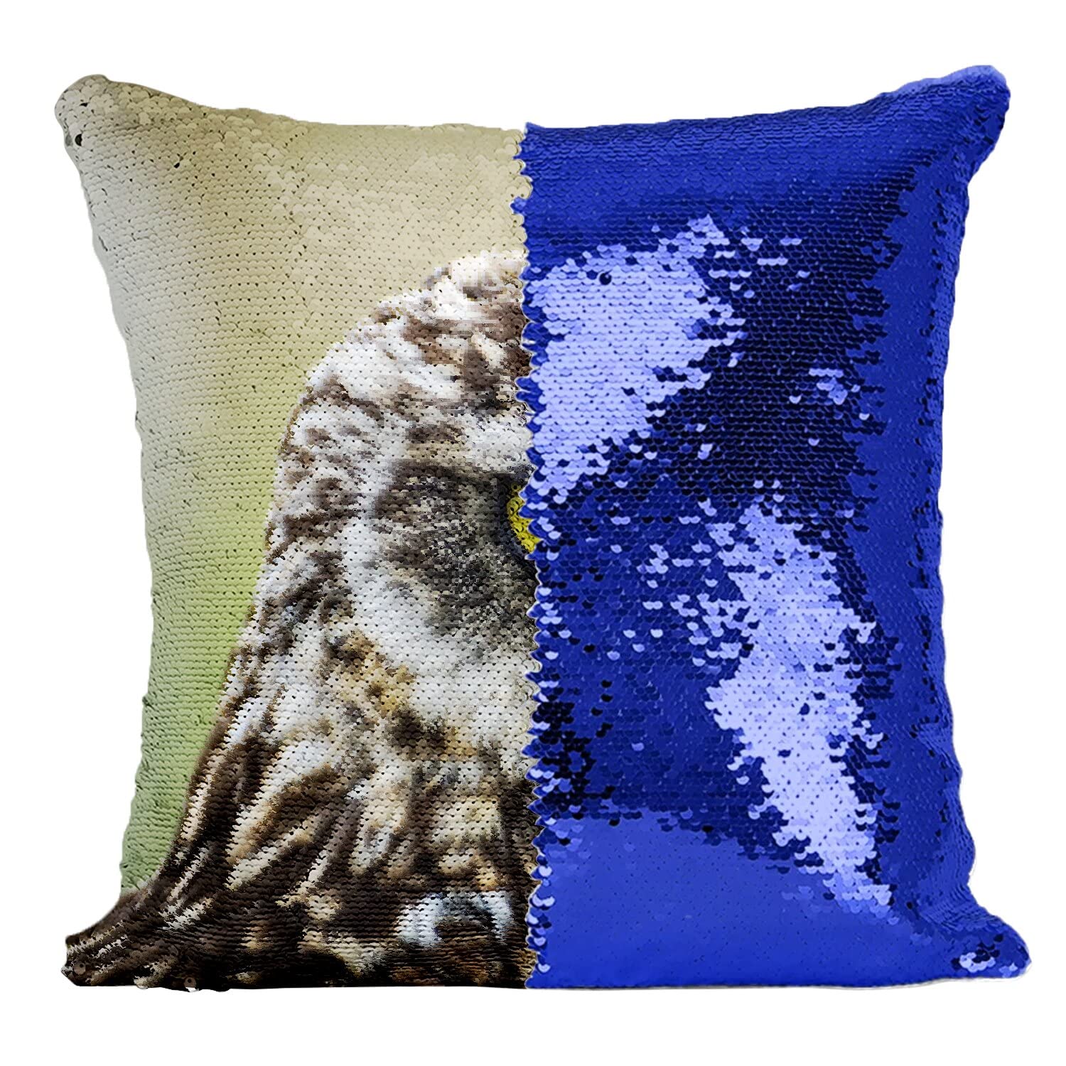 Coussin chouette paillettes bleu pour calmer le stress et décorer le lit