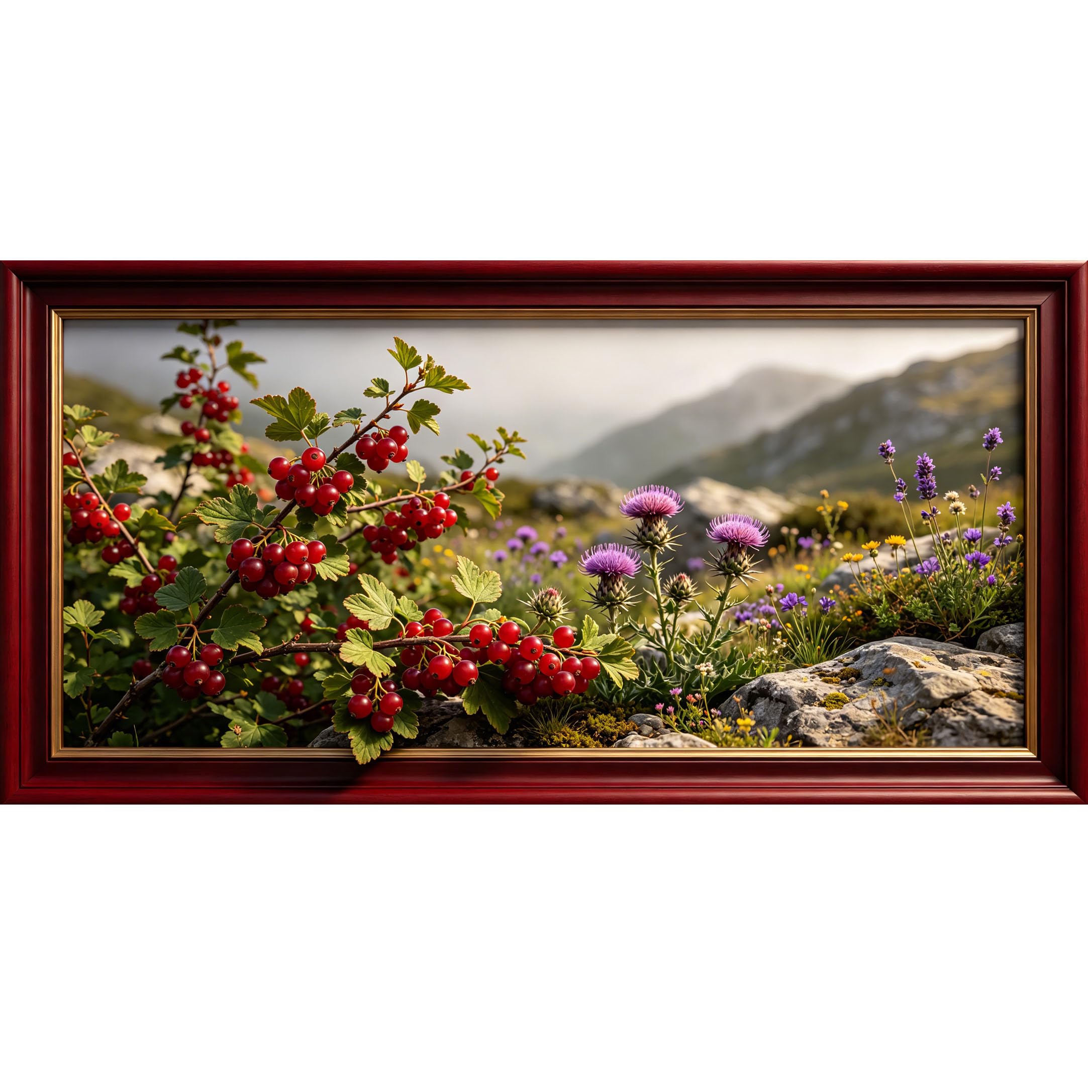 Agglomerix 3D Framed Wall Art Red Currant Thistle Lavender Mountain Meadow Botanical Large Size SelfAdhesive Removable Wall Decor Prints Artwork for Living Room Bedroom Office