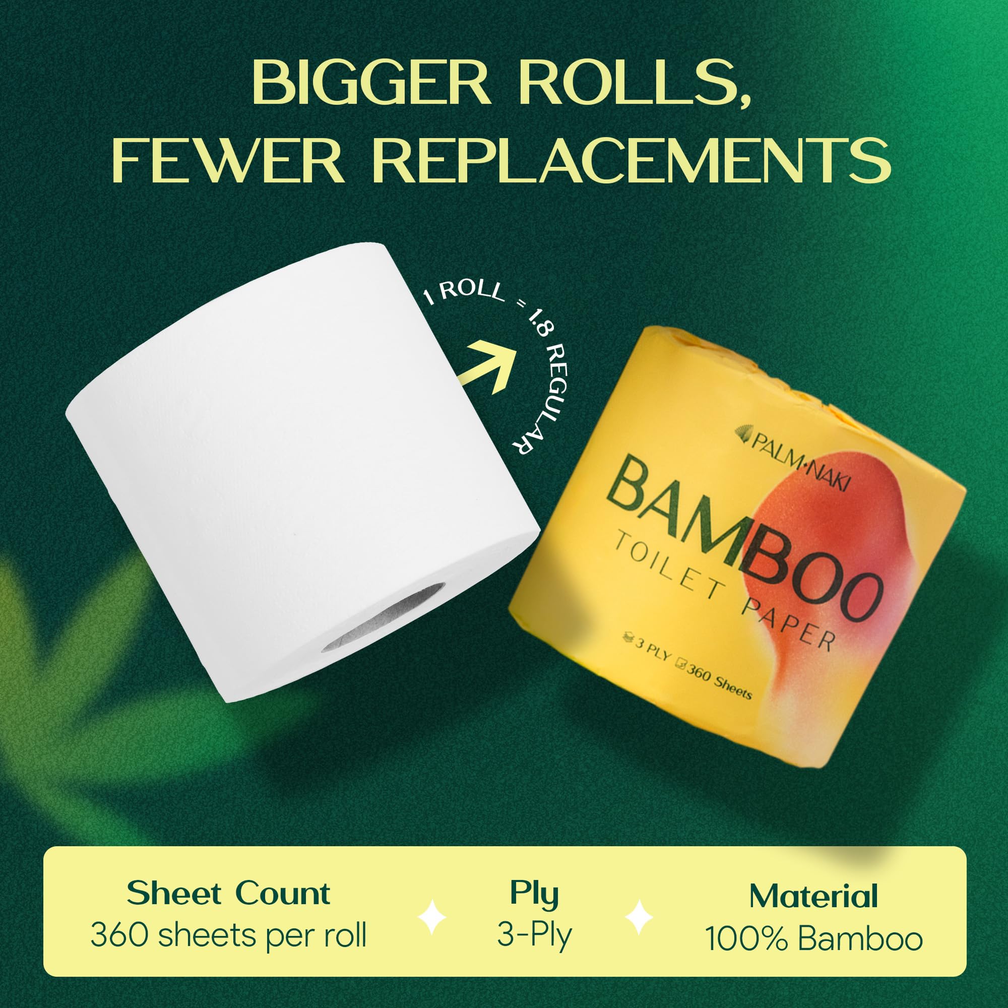 Papel higiénico de bambú de alta calidad, 4 rollos (3 capas, 360 hojas), sin árboles, ecológico, certificado FSC, sin BPA y PFAS, disolución rápida, seguro séptico, sin pelusas. PALM NAKI