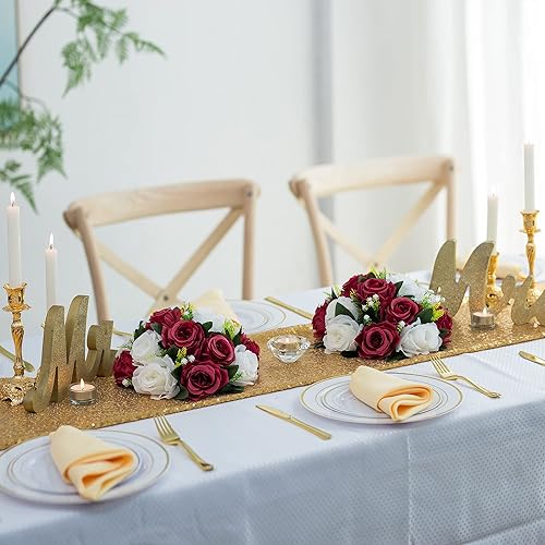 Miniatura 2 de Centros de mesa de flores para mesas de boda decoraciones de mesa de boda, bolas de flores burdeos y blancas centros de mesa para compromiso,