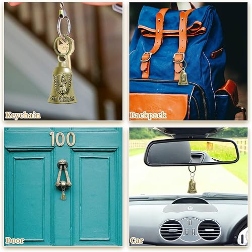 Miniatura 5 de Yuchew Llavero de motocicleta St Christopher Guardian Luck Bell Biker Car Llavero Accesorios con Colgador de Campana de Motocicleta
