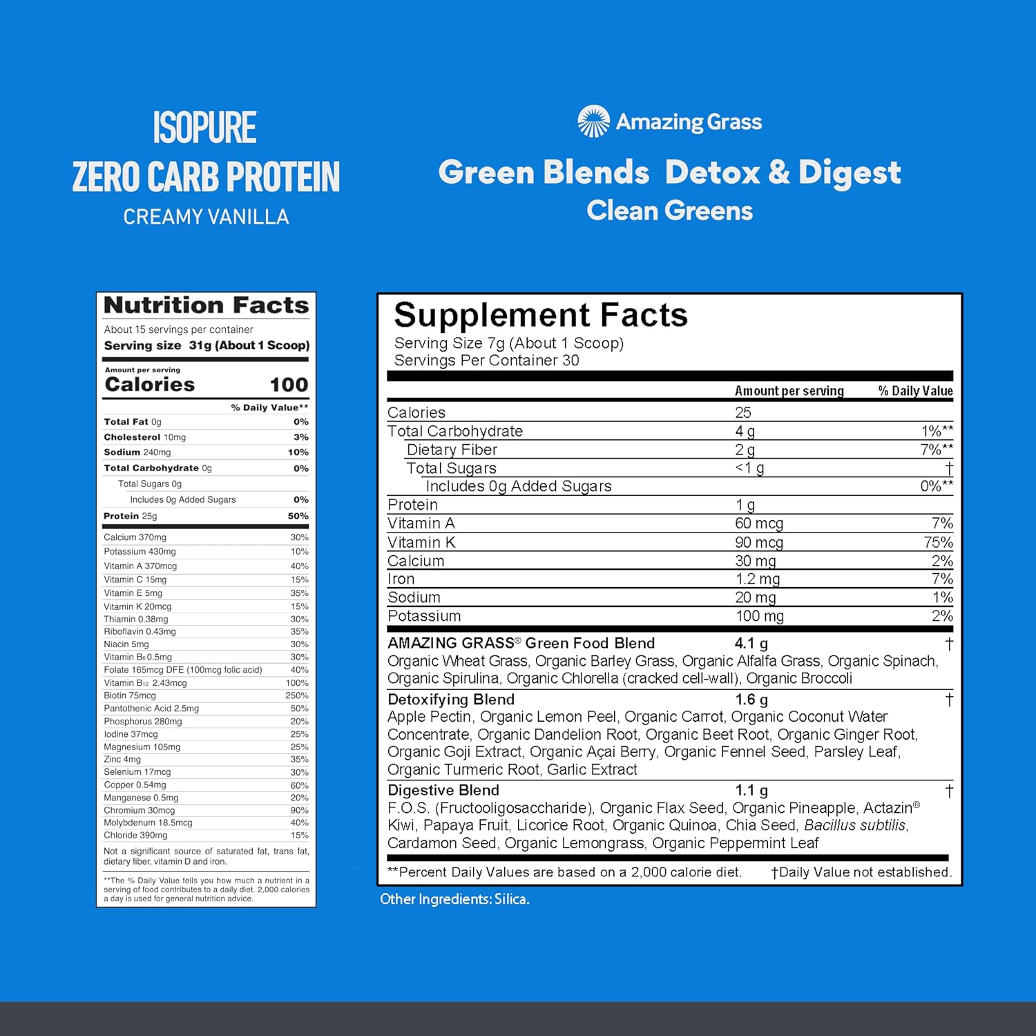 Build Your Smoothie Immunity Bundle with Isopure Zero Carb Creamy Vanilla Protein Powder (15 Servings) and Amazing Grass Greens Blend Detox & Digest (30 Servings)