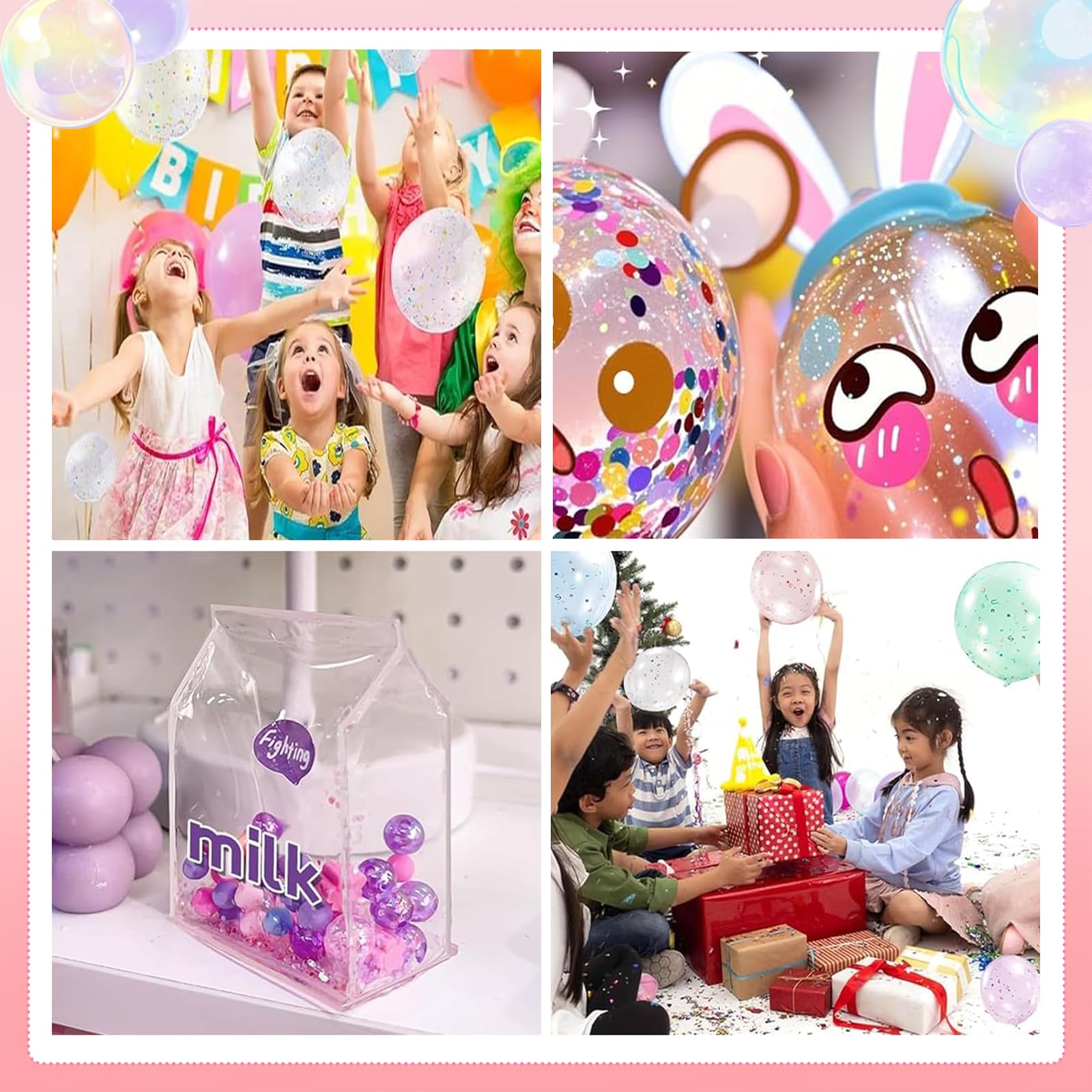 20Pcs Nano Tape Bubbles Kits de Loisir Creatif Enfant,Double Face Transparent, Ruban adhésif Nano pour Faire des Bulles avec Autocollant à Paillettes(Transparente+Rose)