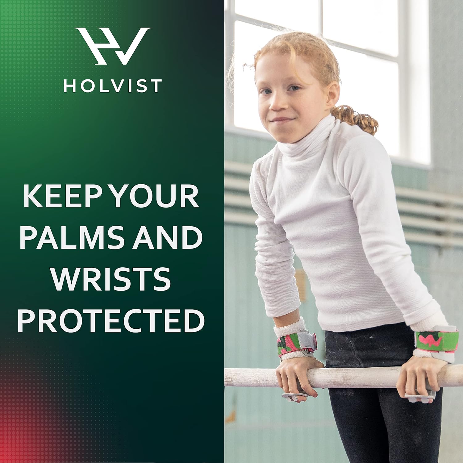 HOLVIST Gymnastics Grips | Leather Made Dowel Gymnastic Grips | Gymnastics Grips for Girls 10-12 | Hook & Loop Gymnastics Grips for Girls 7-9 | 2 Hole Womens Gymnastics Hand Grips